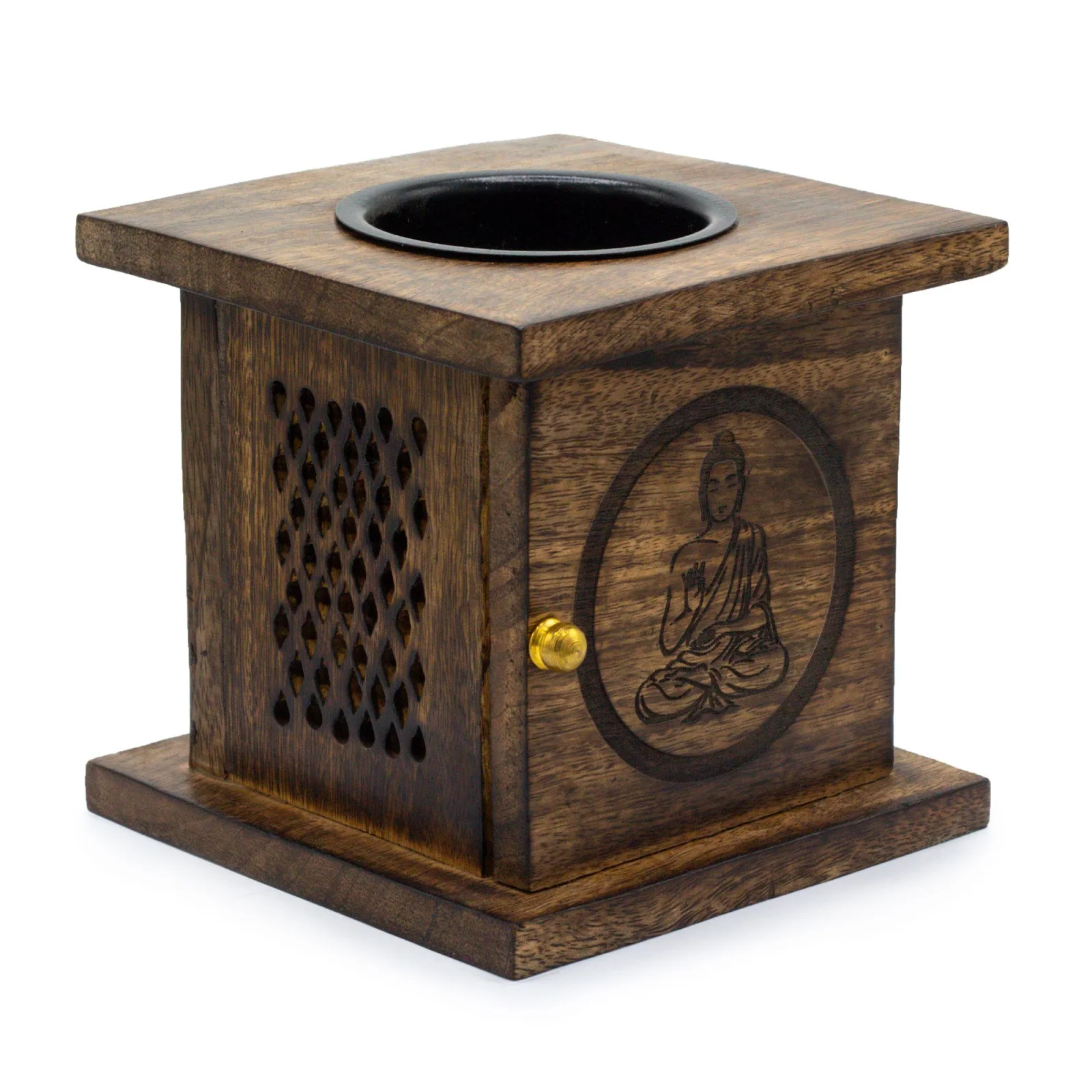 Veľká aromalampa Mango Box – Budha, mangové drevo – fotka 4