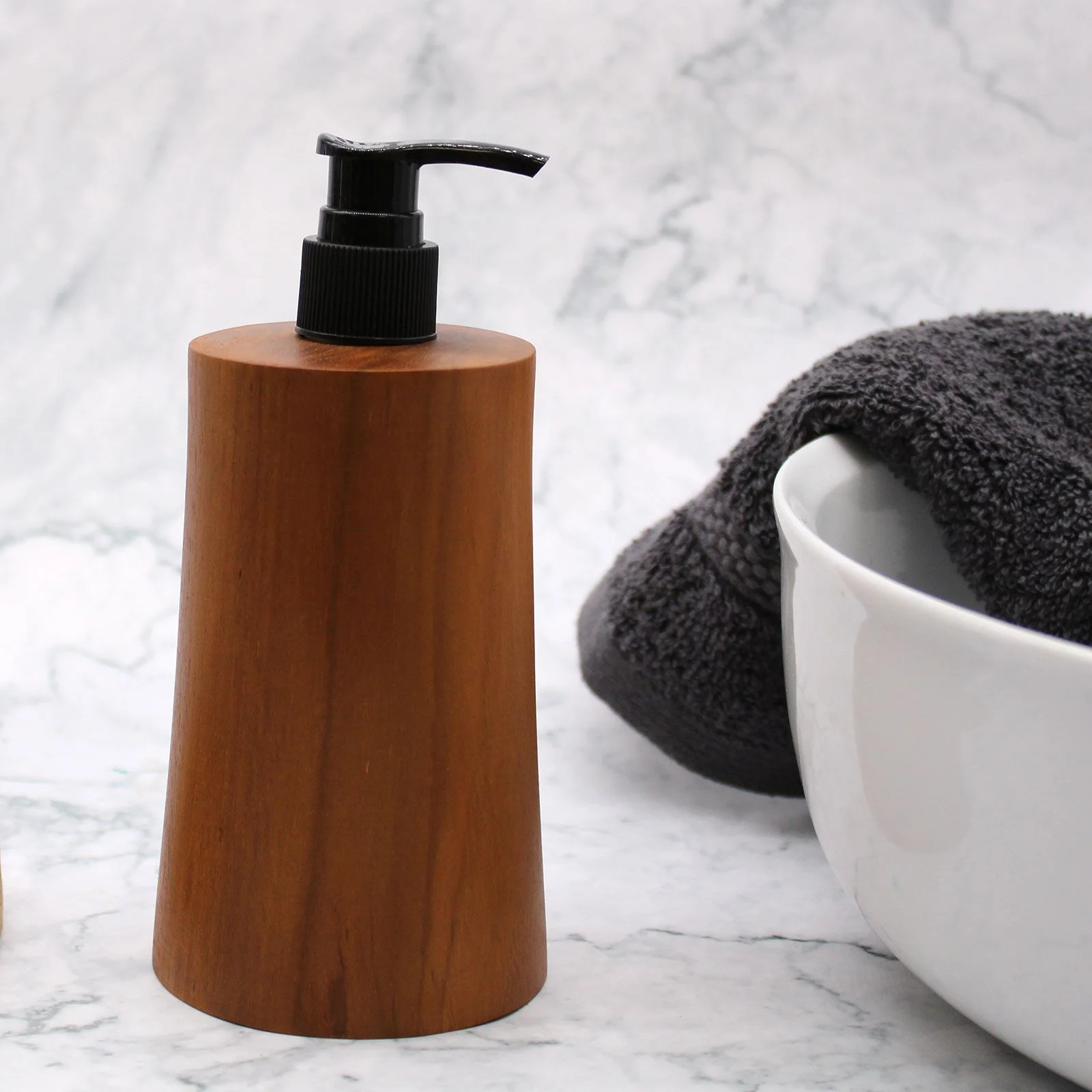 Dávkovač mydla z dreva teak – zužujúci sa, 200 ml – fotka 2