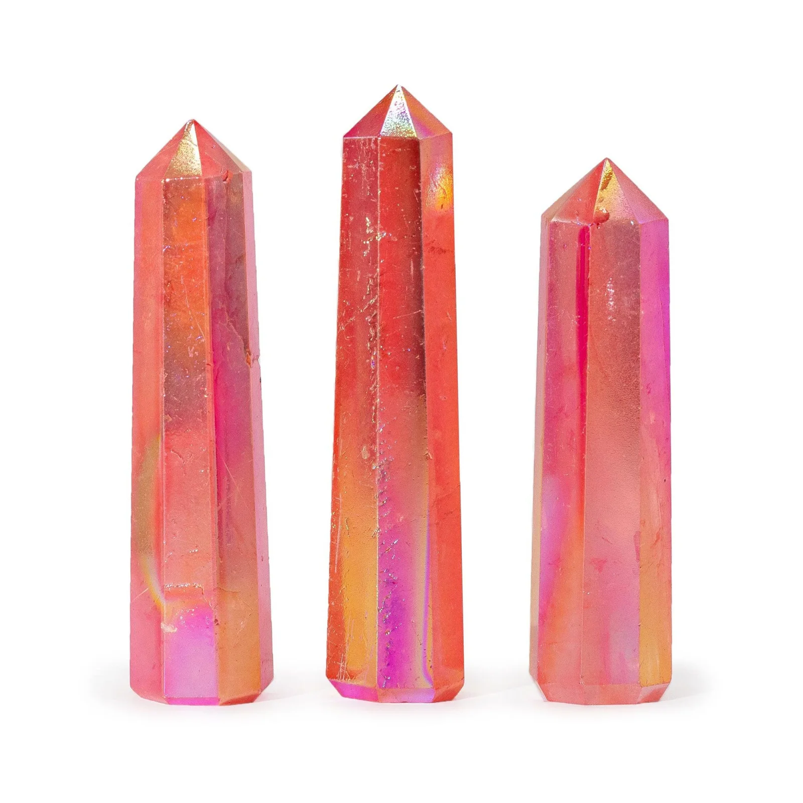 Obelisk z aura krištáľu – broskyňový, 9 cm – fotka 1