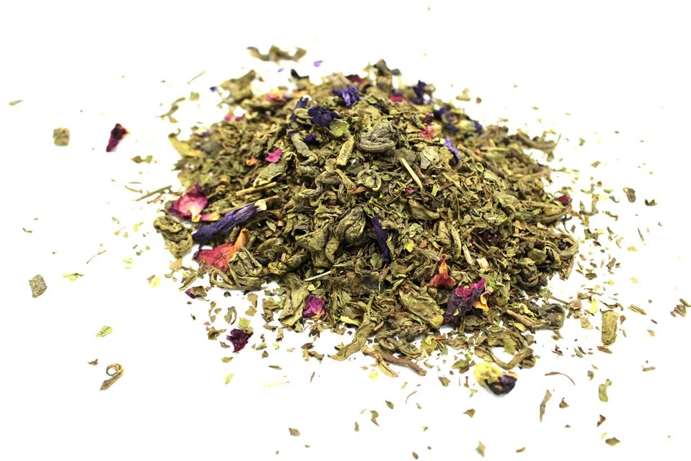 Zelený čaj Serenity Souk – mäta a ružové lupienky, 50 g, vrecko – fotka 5