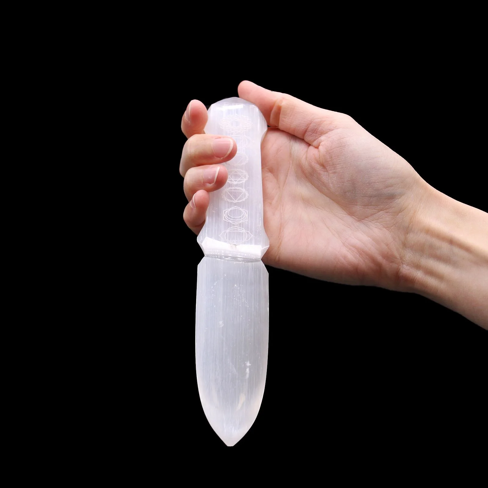 Selenitový rituálny nôž – Chakra, 20 cm – fotka 2