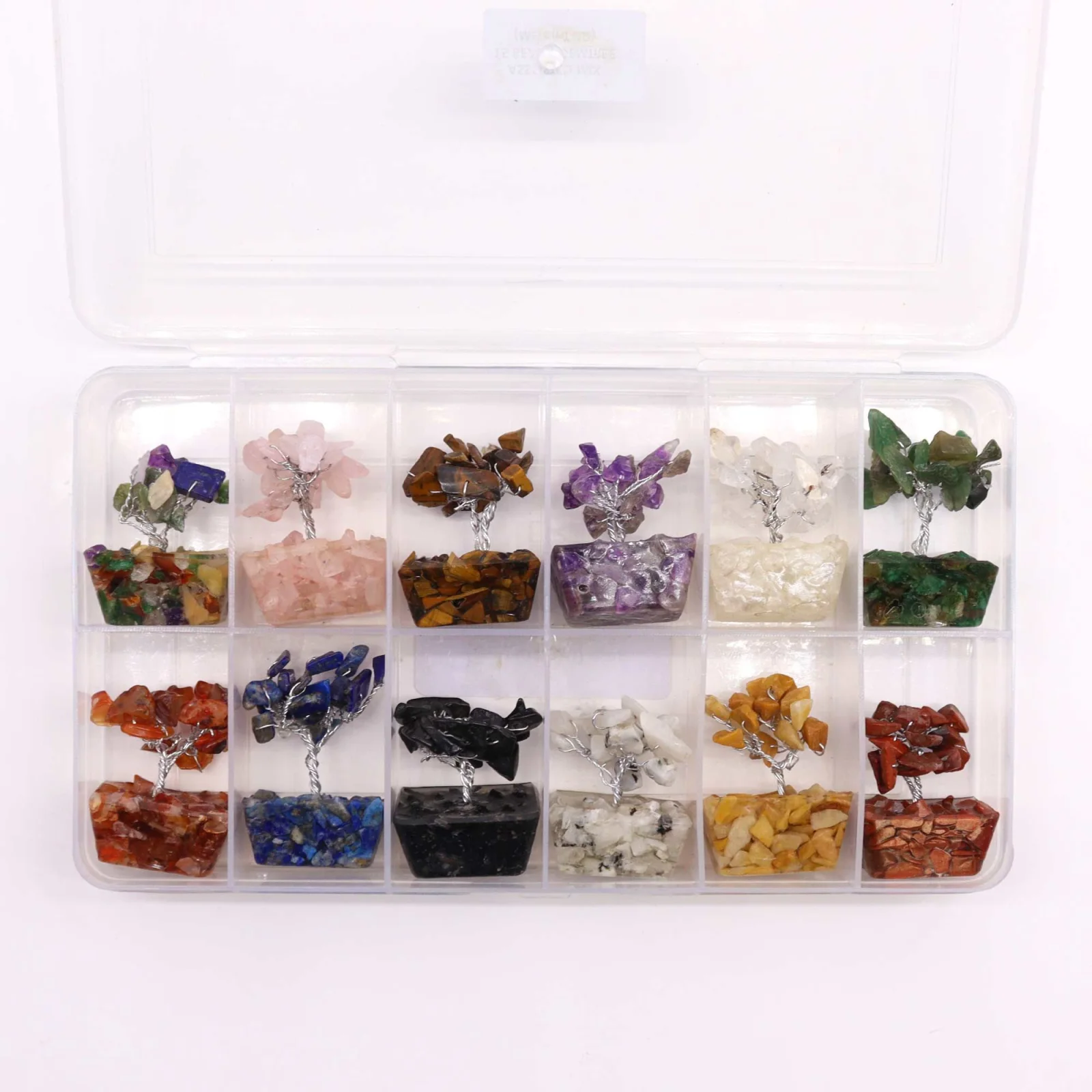 Mini stromčeky šťastia na orgonitovom podstavci – box 12 ks, mix – fotka 4