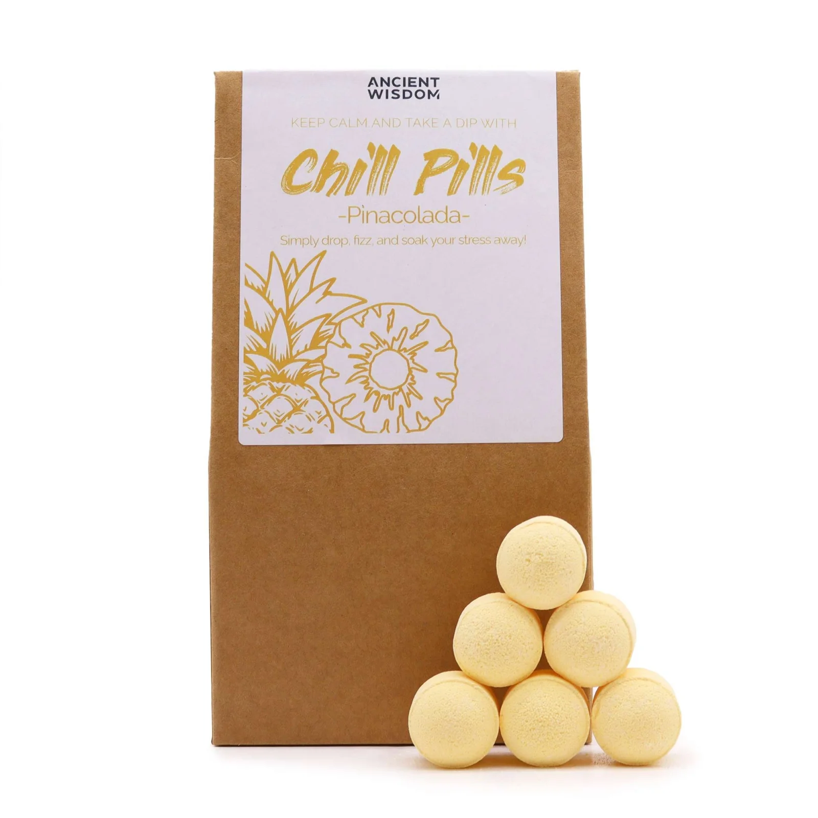 Šumivé tablety do kúpeľa Chill Pills – Piña colada, 350 g – fotka 1