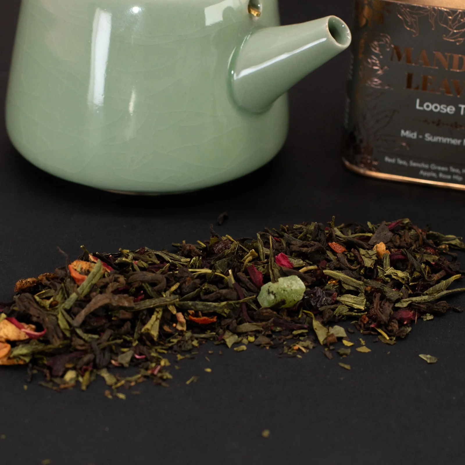 Ovocný čaj Mid-summer Magic – pu-erh a sencha, 50 g, plechovka – fotka 4