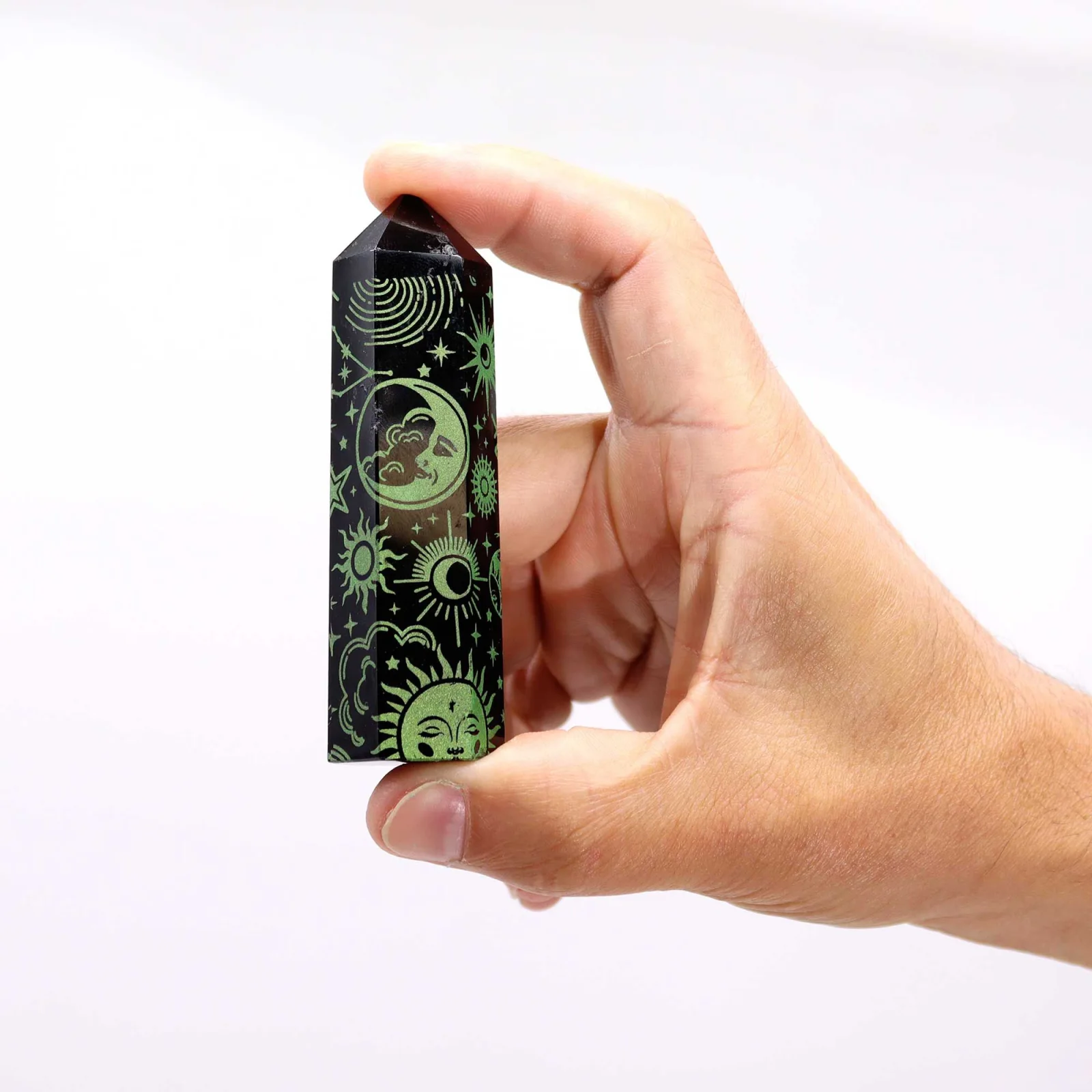 Obsidiánová špica Mystic Story – lesná zelená, 9 cm – fotka 1