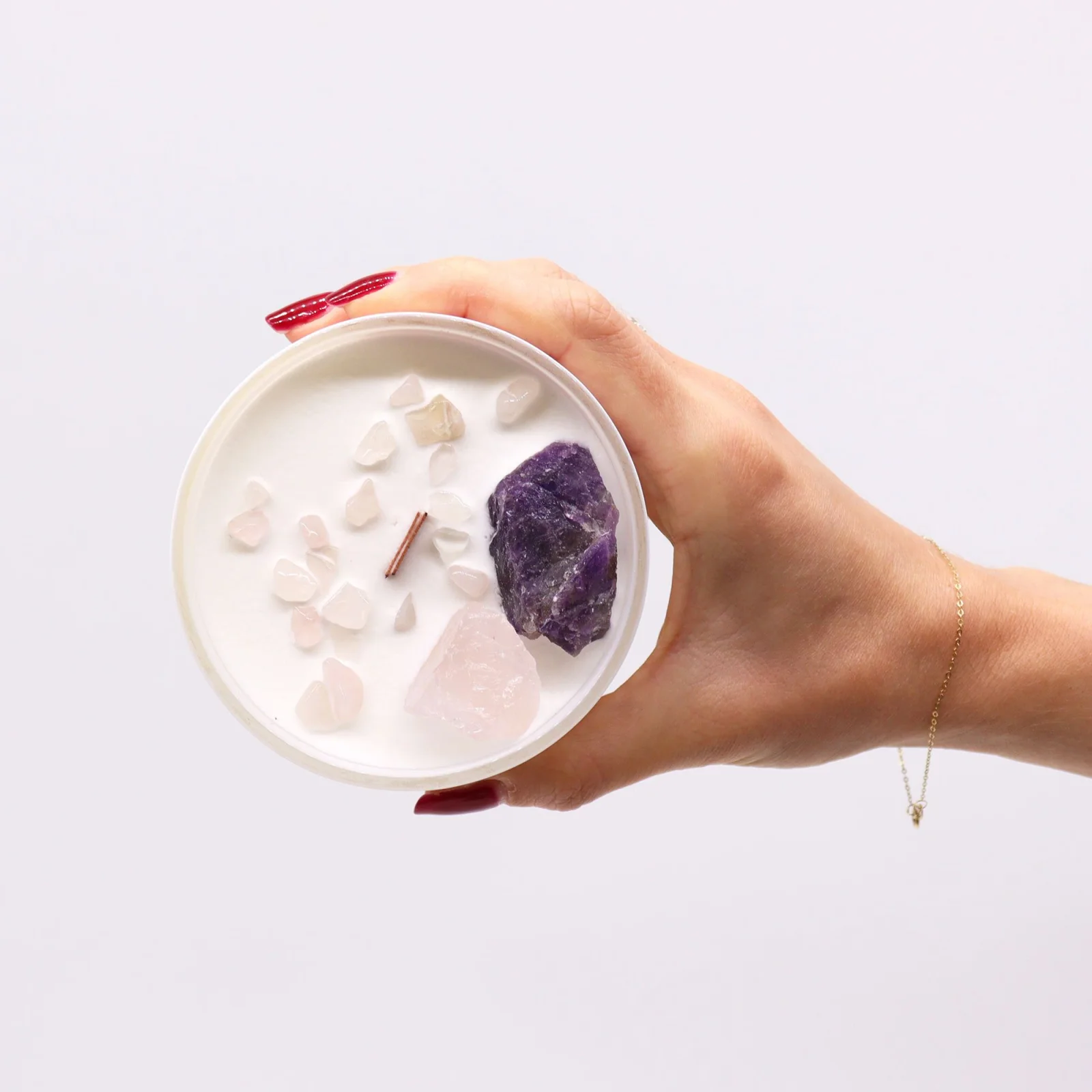 Sójová sviečka s kryštálmi Third Eye Chakra – Sweet Crystal Truth, 17 hodín – fotka 4