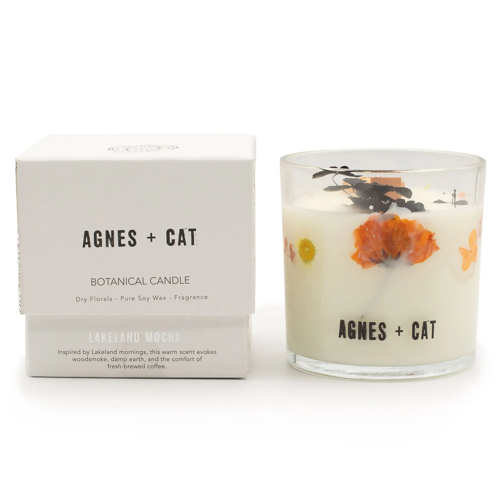 Sójová sviečka s kvetmi Agnes + Cat Lakeland Mocha – káva a kakao – fotka 1