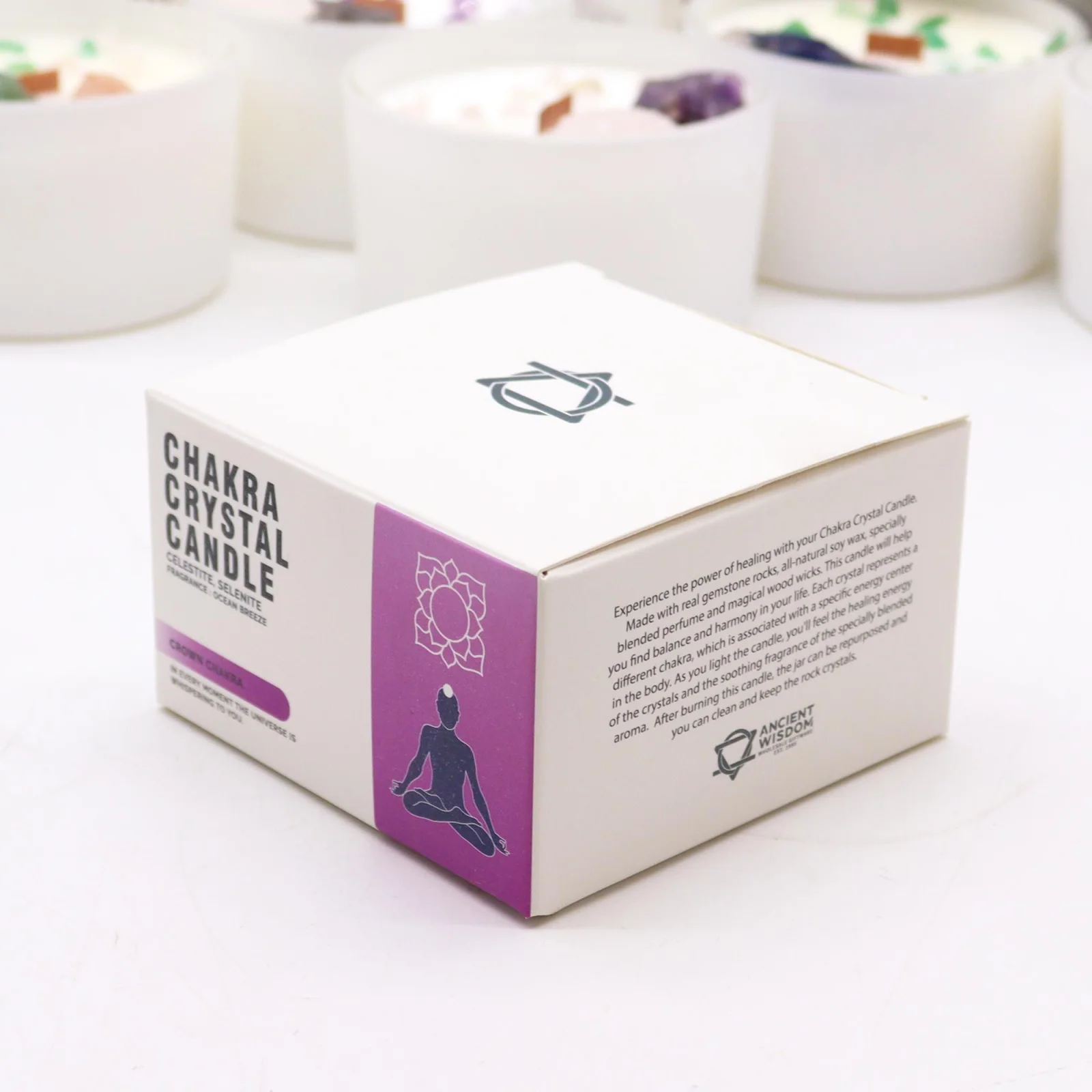 Sójová sviečka s kryštálmi Crown Chakra – Ocean Breeze, 17 hodín – fotka 4