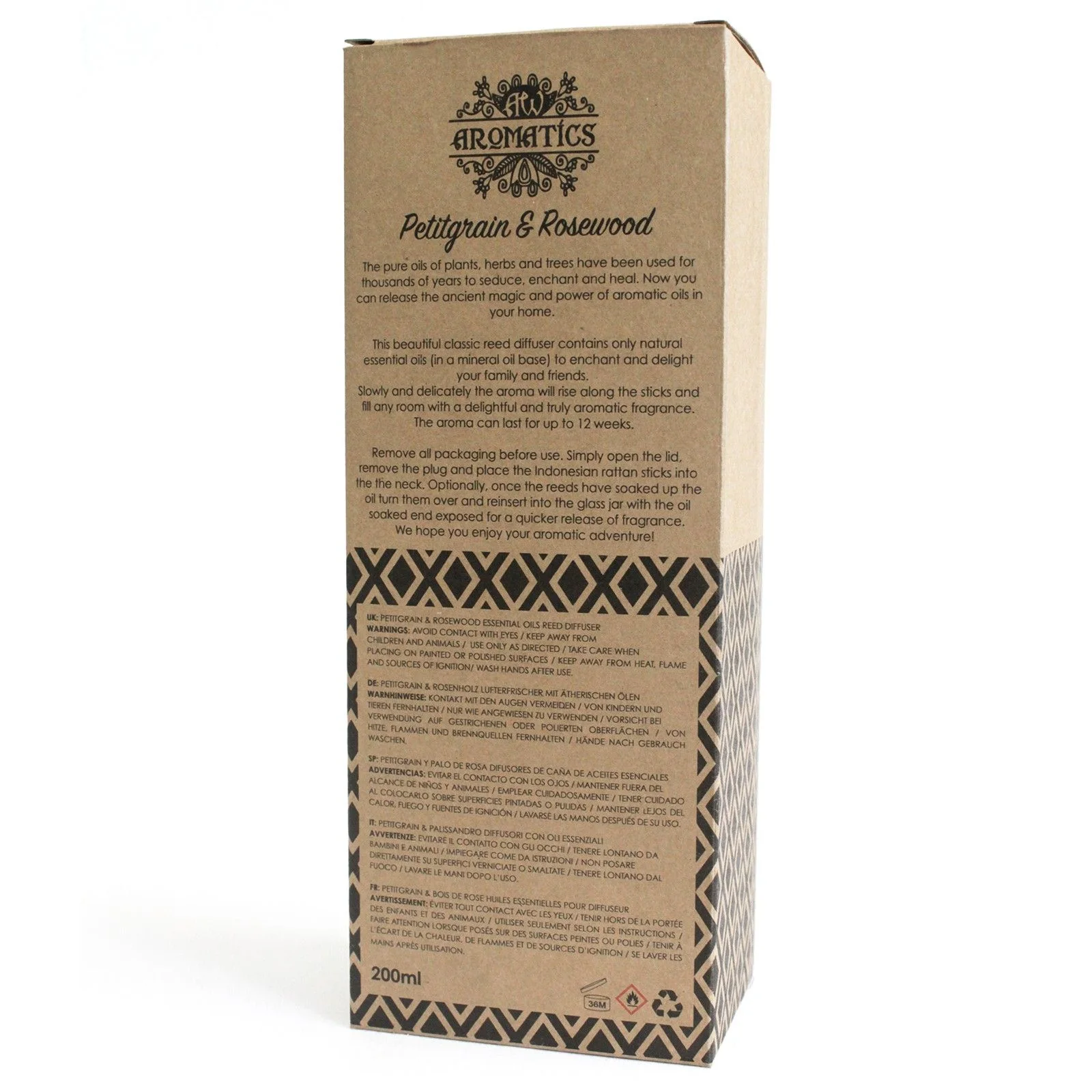 Difuzér s tyčinkami – petitgrain a ružové drevo, 200 ml – fotka 5