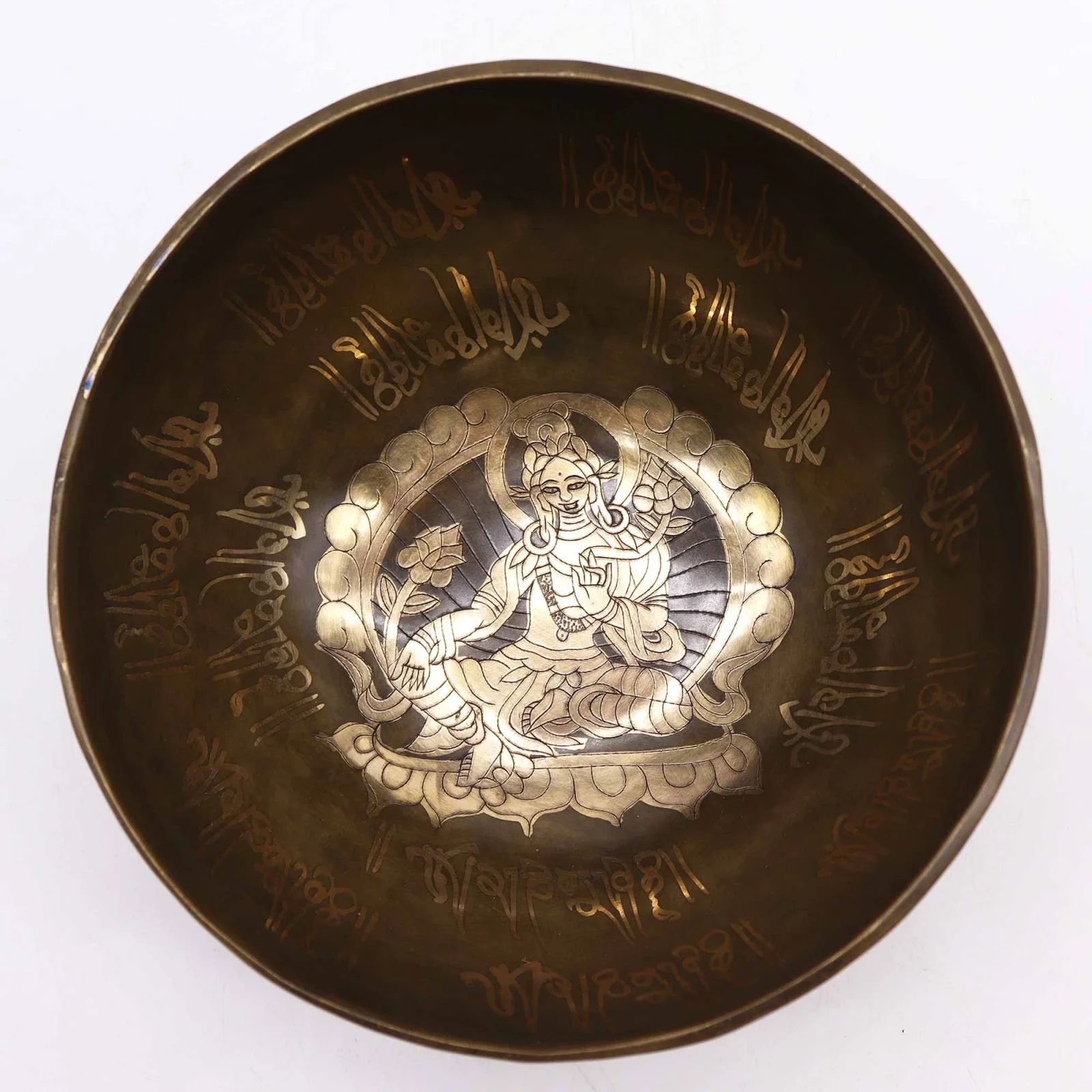 Spievajúca miska Golden Tara – sada, mosadz, 19 cm – fotka 1
