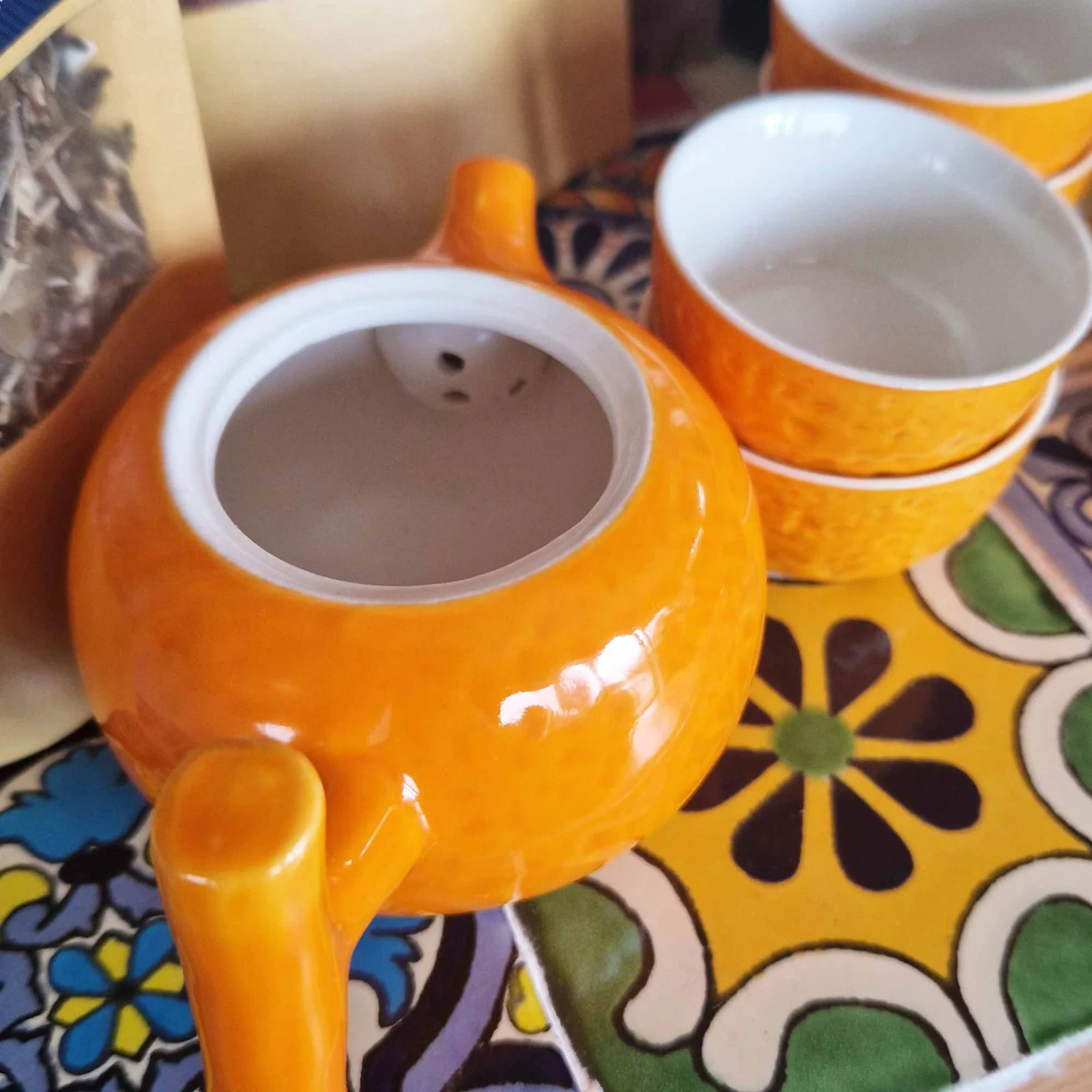 Čajová súprava Herbal Orange – čajník a 4 šálky – fotka 1