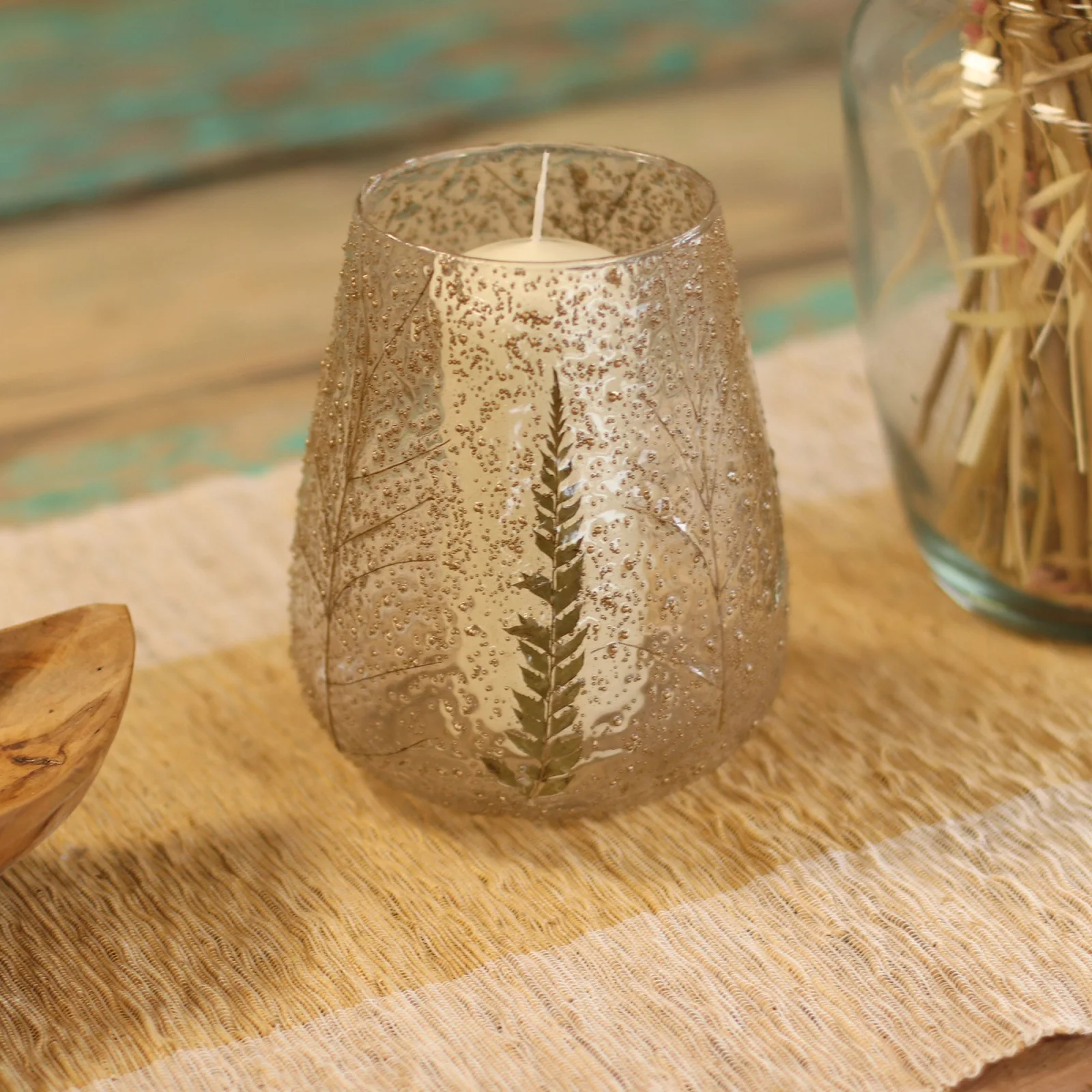 Sklenený svietnik Natural Floral – veľká miska Pino, 15 × 12 cm – fotka 1