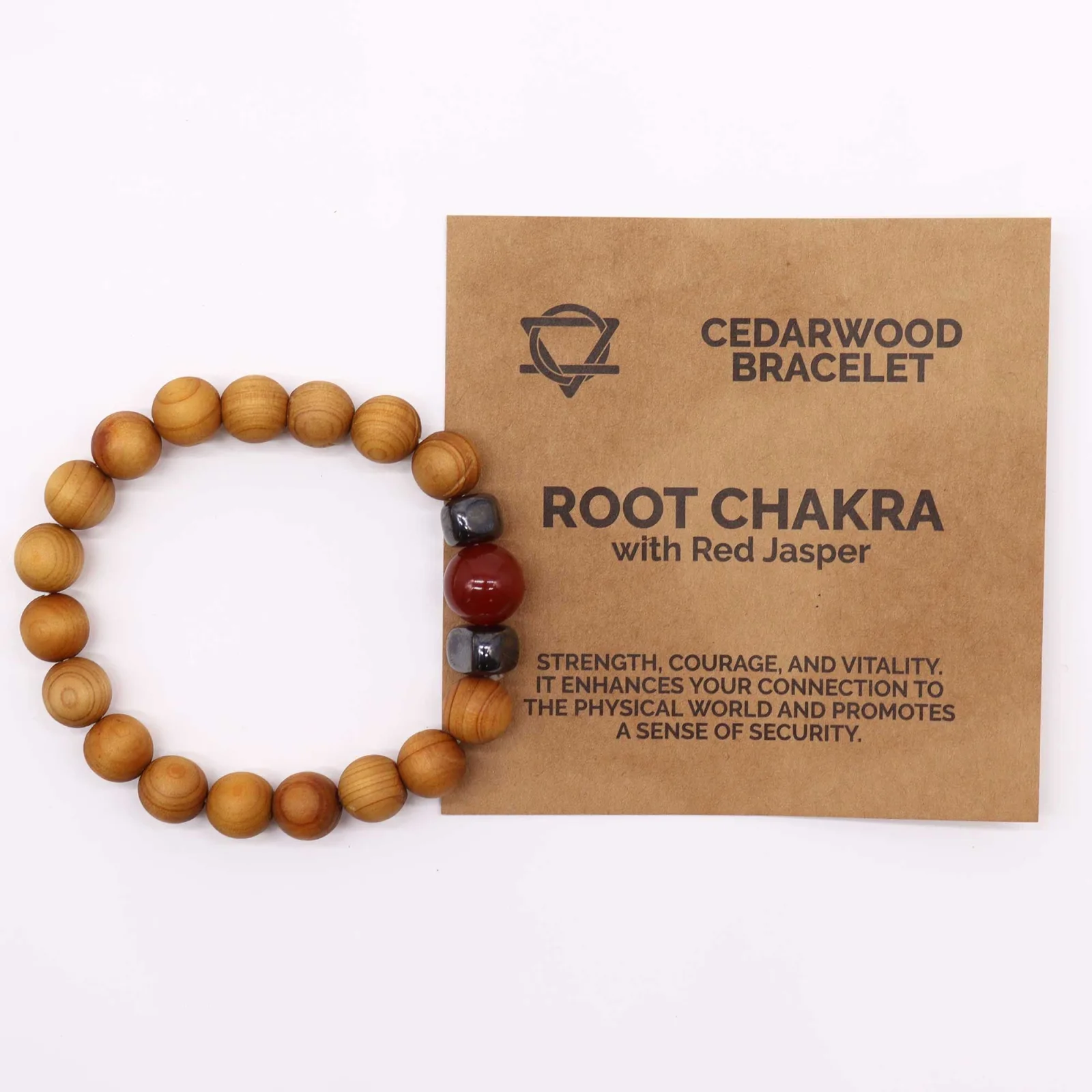 Náramok z cédrového dreva Root Chakra – červený jaspis – fotka 4