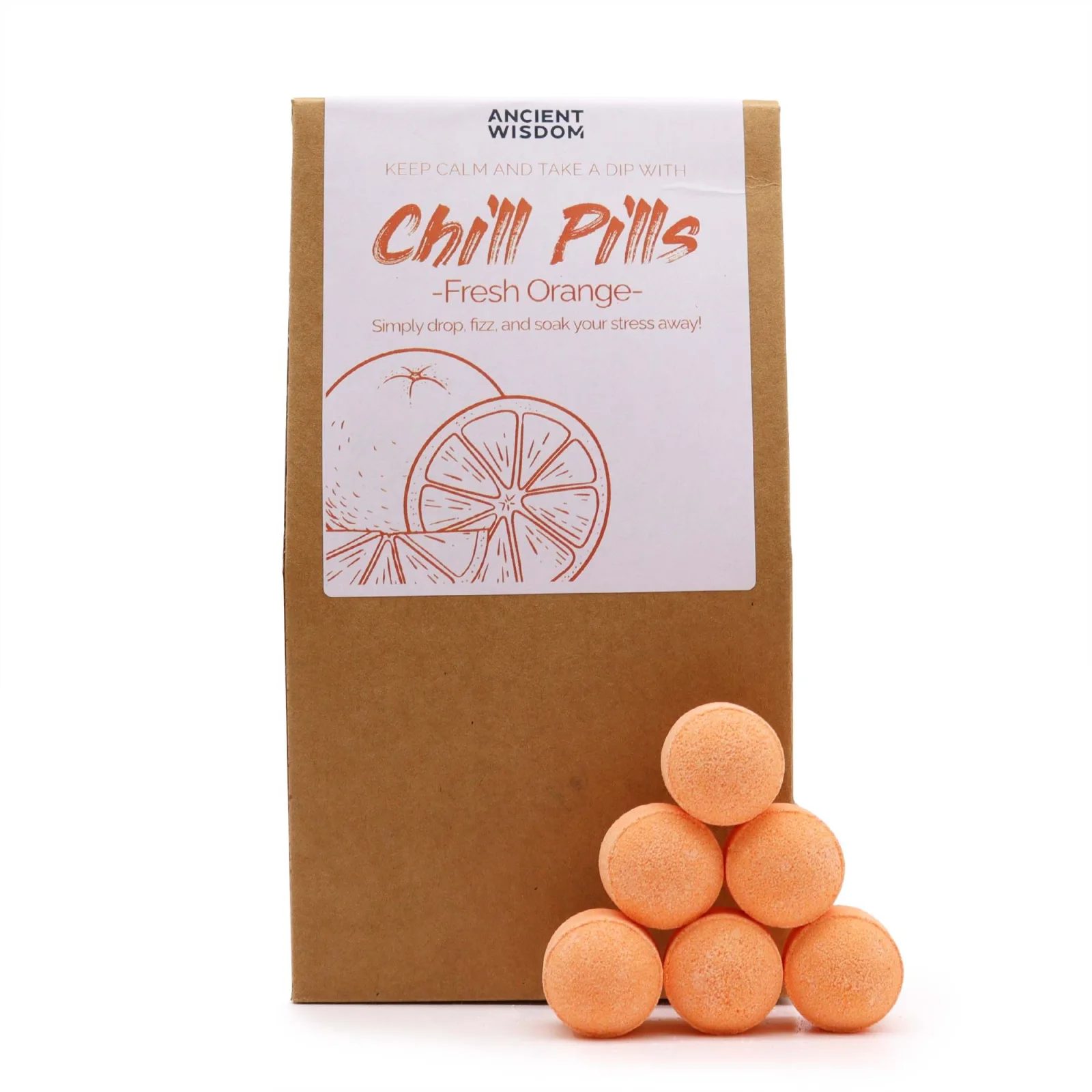 Šumivé tablety do kúpeľa Chill Pills – Čerstvý pomaranč, 350 g – fotka 1