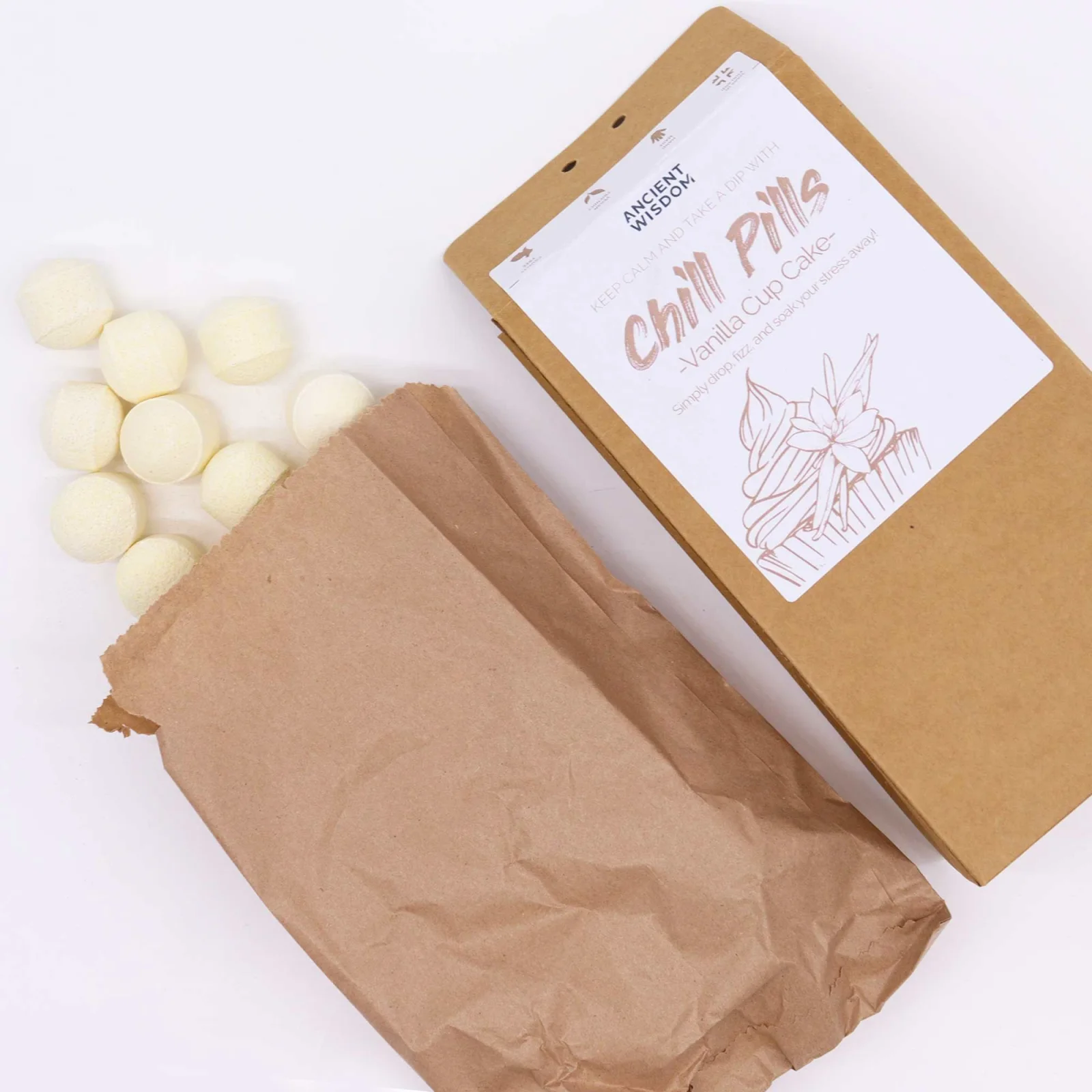 Šumivé tablety do kúpeľa Chill Pills – Vanilla Cup Cake, 350 g – fotka 2