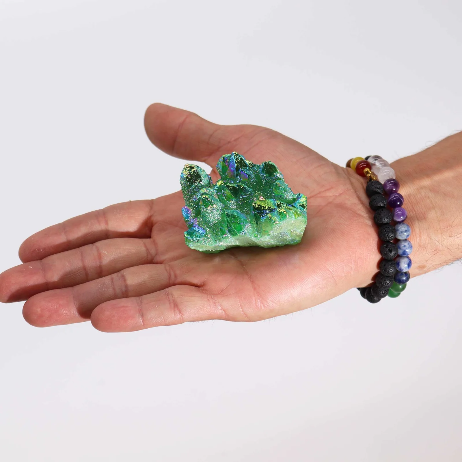 Aura krištáľ Green Flame – stredný zhluk, 7 – 10 cm – fotka 1