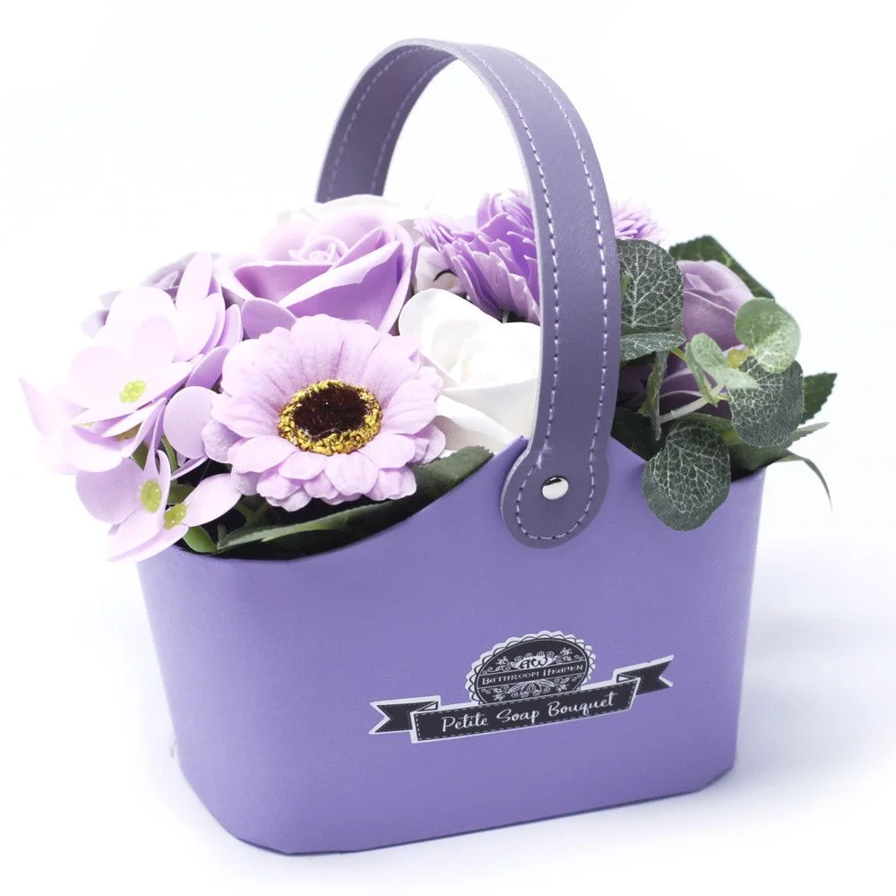 Malá mydlová kytica v košíku – Soft Lavender, svetlofialová – fotka 1