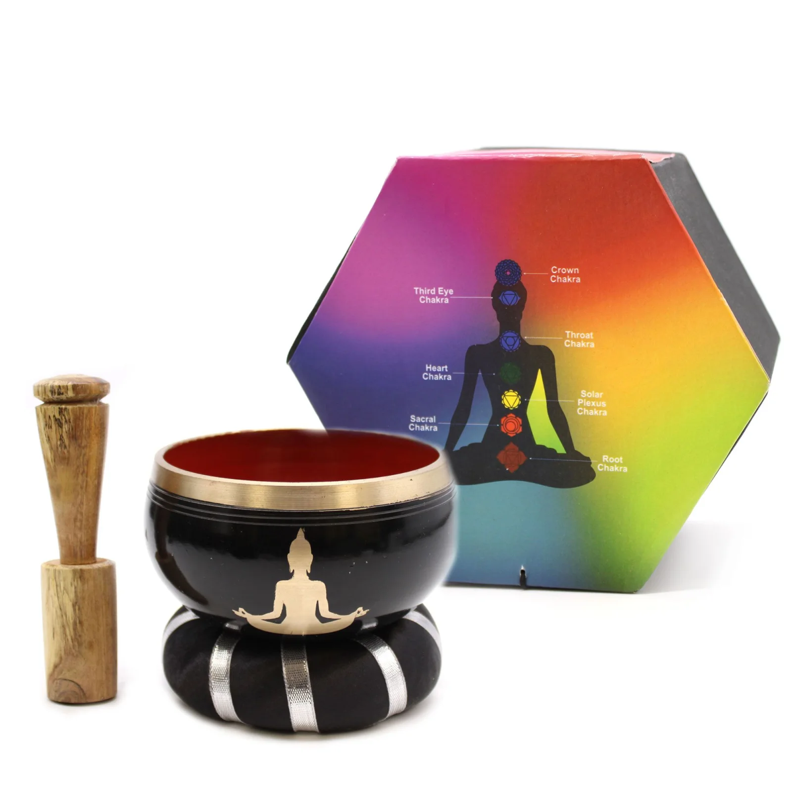 Spievajúca miska Buddha – sada, čierna a oranžová, 10,7 cm – fotka 6