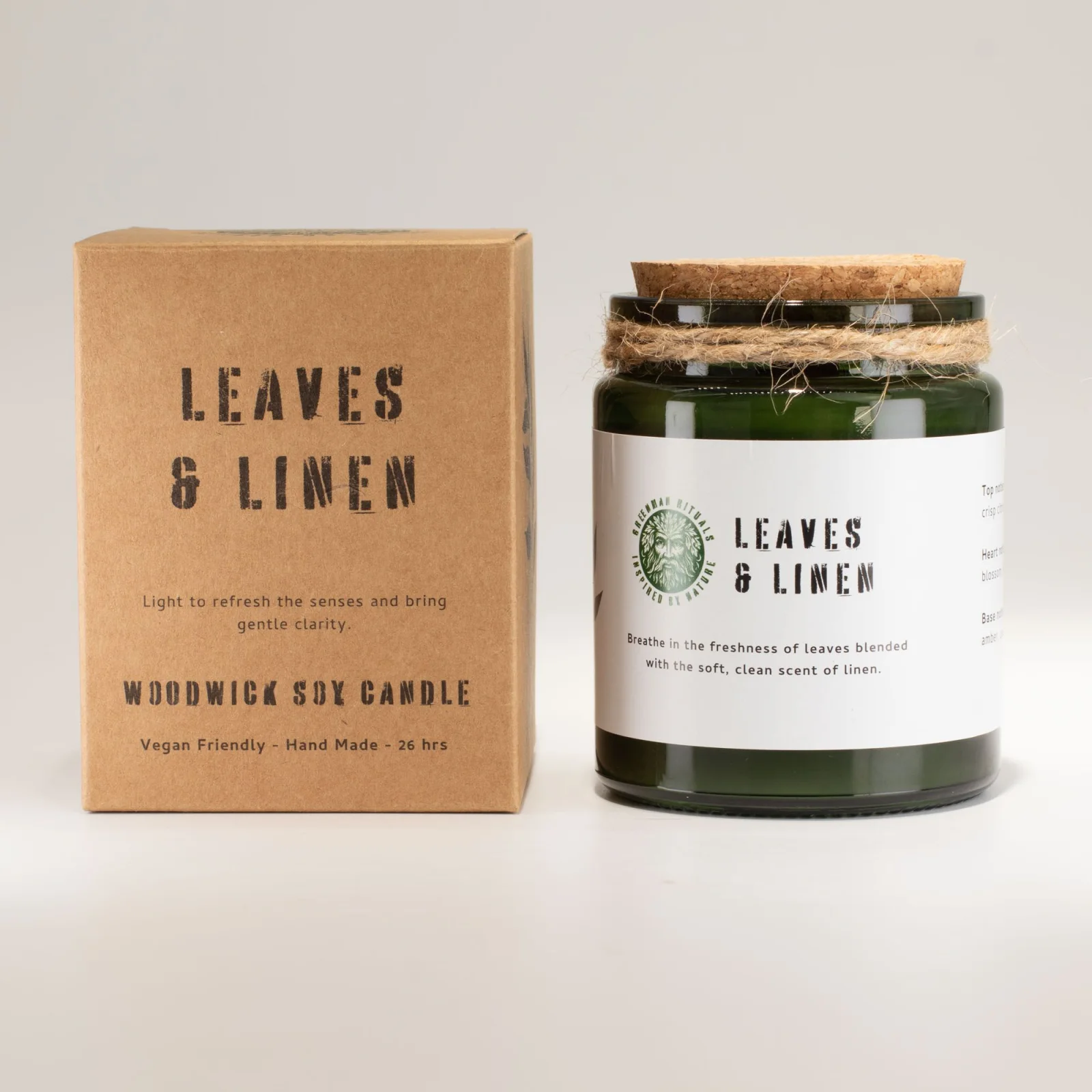 Sójová sviečka Greenman Leaves and Linen – listy a čistá bielizeň – fotka 4