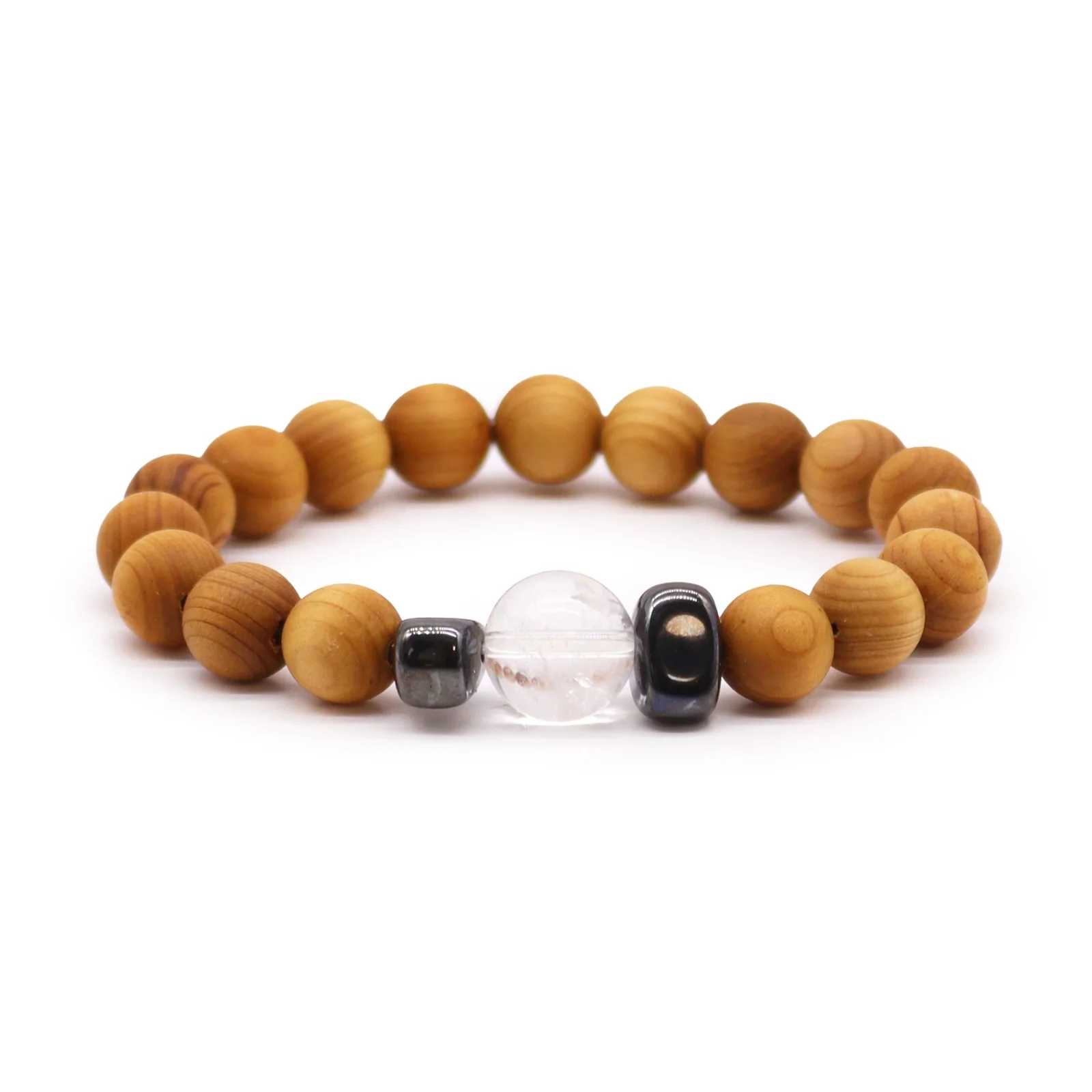 Náramok z cédrového dreva Crown Chakra – číry krištáľ – fotka 1