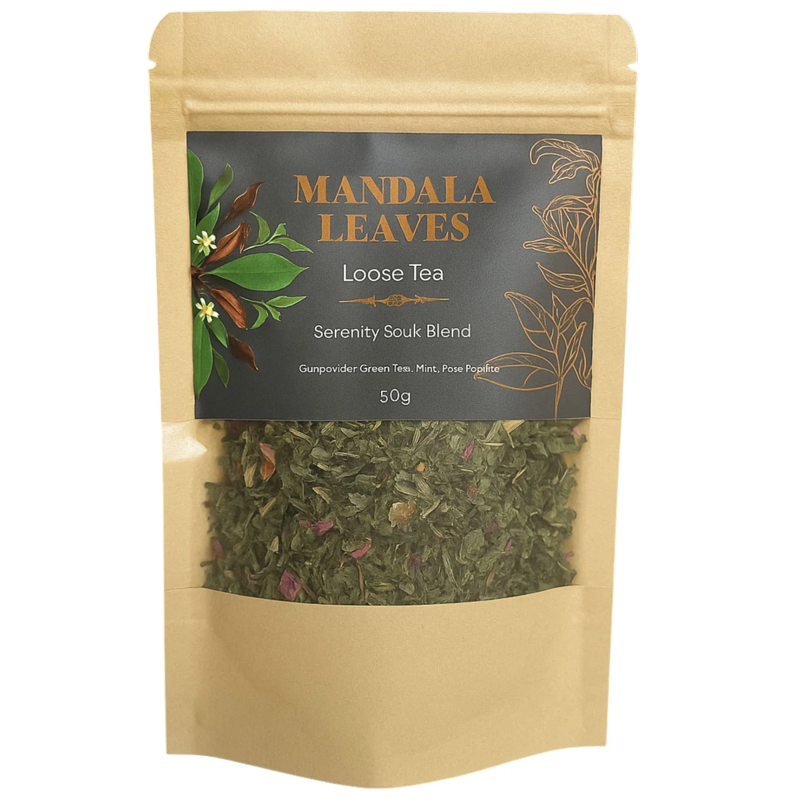 Zelený čaj Serenity Souk – mäta a ružové lupienky, 50 g, vrecko – fotka 4