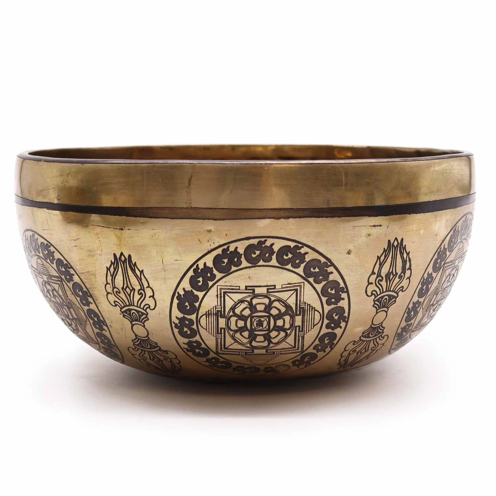 Tibetská gravírovaná miska – 5 Buddhov, 21 cm – fotka 1