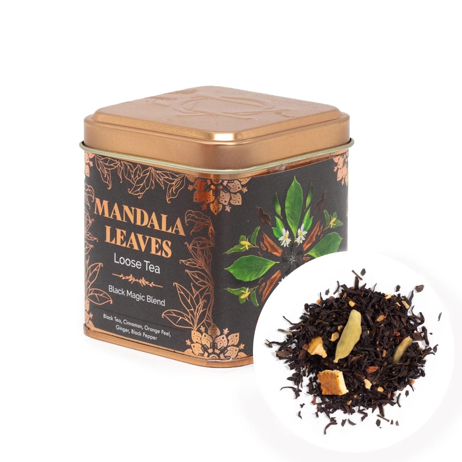 Čierny čaj Black Magic Blend – škorica a zázvor, 50 g, plechovka – fotka 1