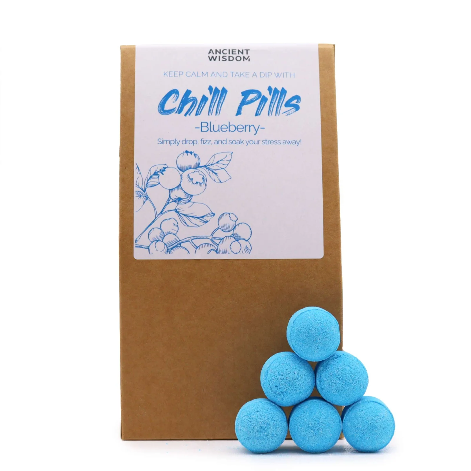 Šumivé tablety do kúpeľa Chill Pills – Čučoriedka, 350 g – fotka 1