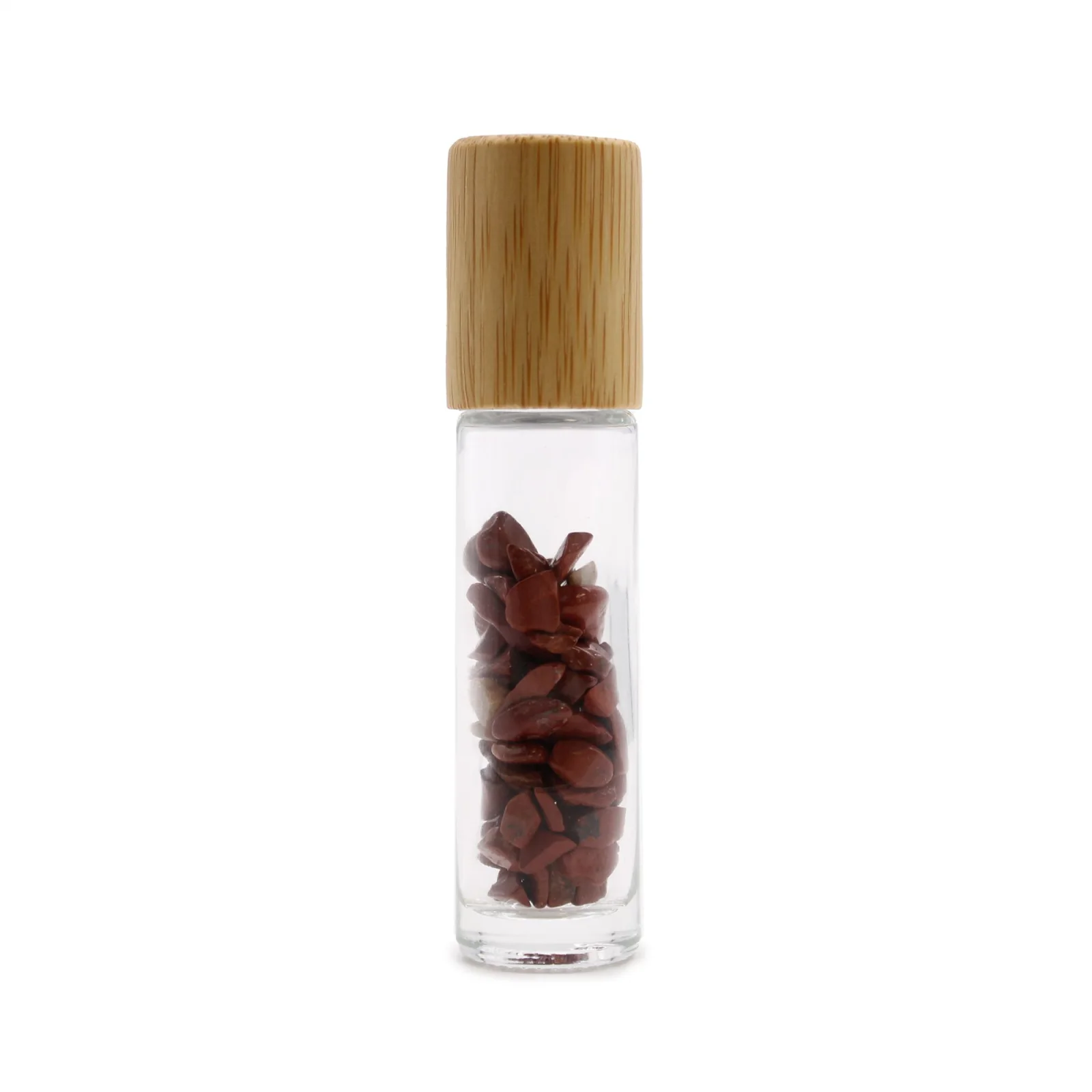 Roll-on fľaštička s červeným jaspisom, 5 ml – drevené viečko – fotka 2