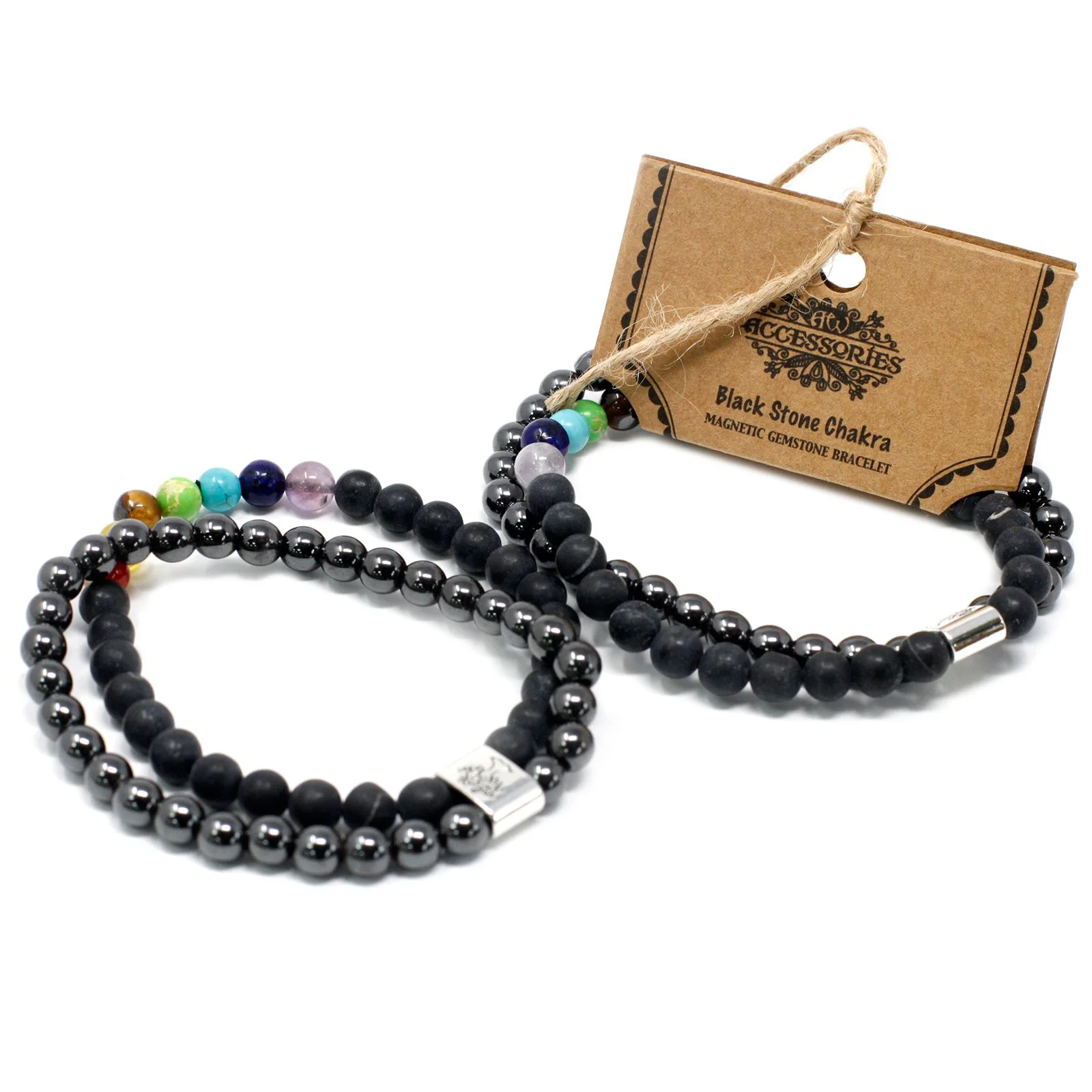 Magnetický náramok z čierneho kameňa Chakra – elastický – fotka 4