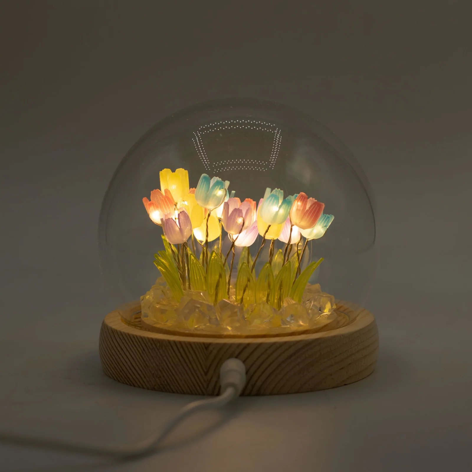 Floral Glow – LED kupola, 20 farebných tulipánov, USB – fotka 1