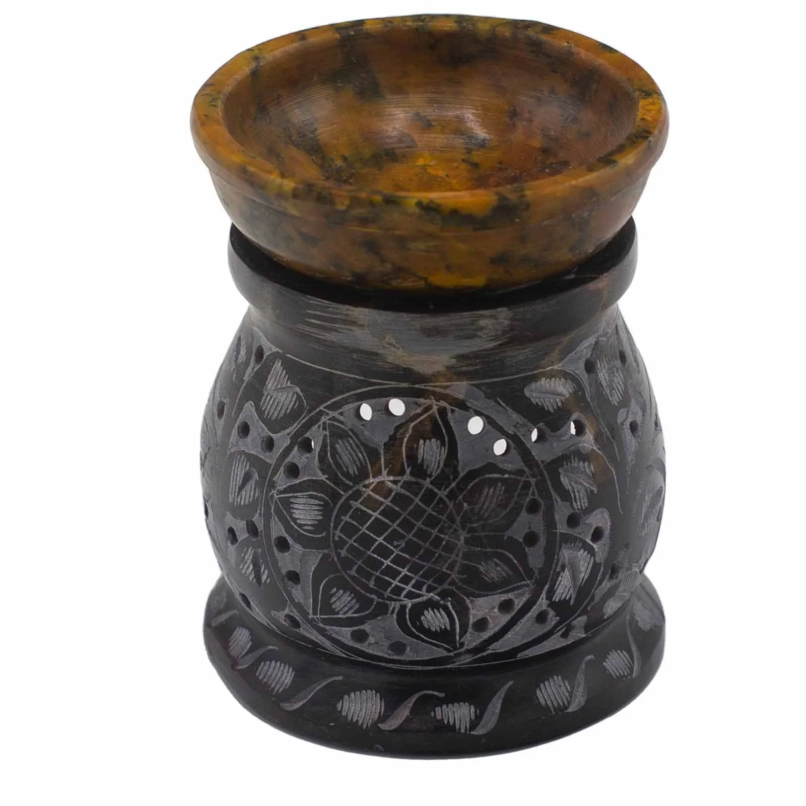 Aromalampa z mastenca – mandala, čierna a žltá, 10 cm – fotka 1