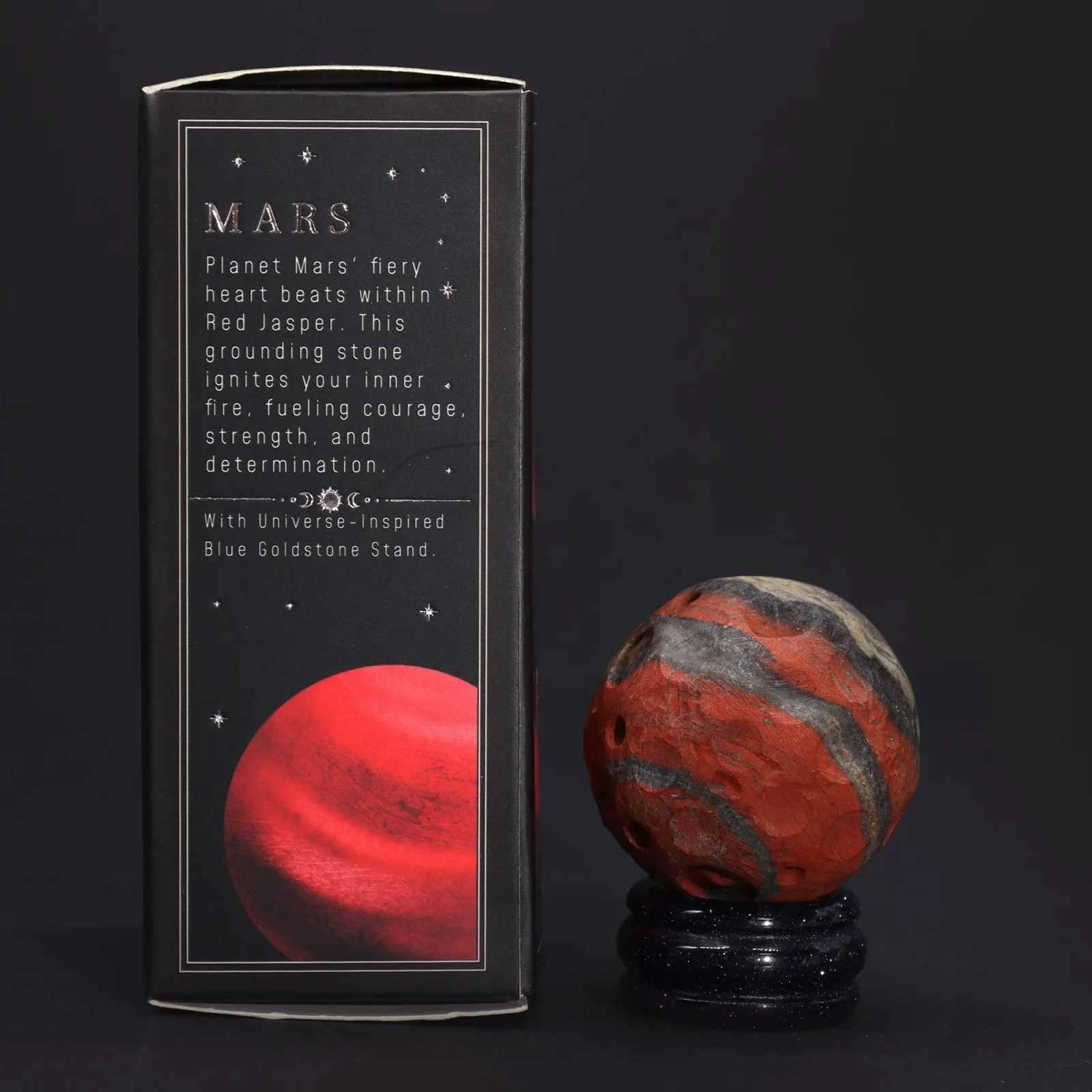 Planéta Mars z červeného jaspisu na stojane z goldstonu, 40 mm – fotka 6