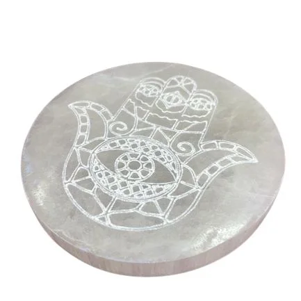 Stredná selenitová platňa 10 cm – Hamsa – fotka 2