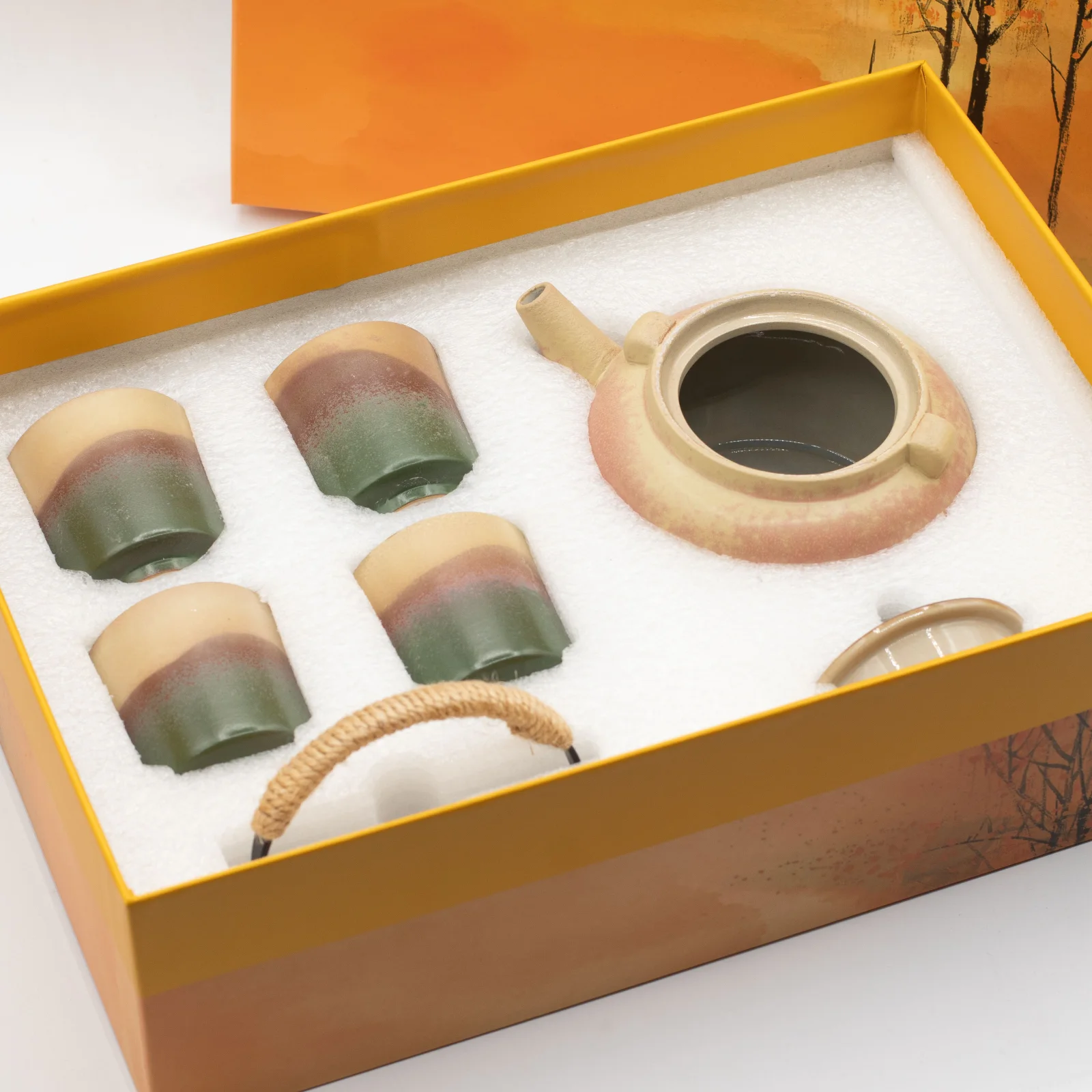 Japonská čajová súprava Kyusu na zelený čaj – čajník a 4 šálky – fotka 6