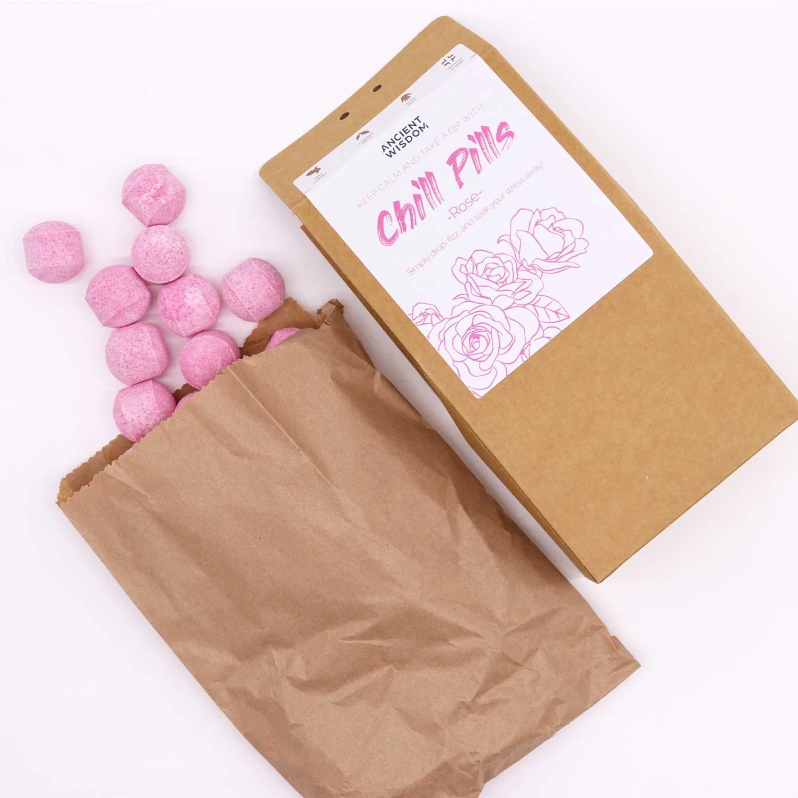 Šumivé tablety do kúpeľa Chill Pills – Ruža, 350 g – fotka 2