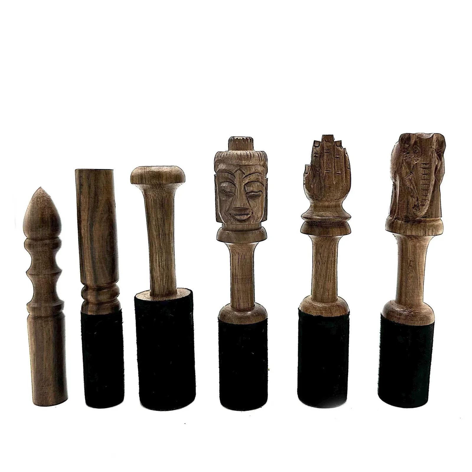 Drevená palička na spievajúcu misku – 14 cm, rezba Buddha – fotka 3