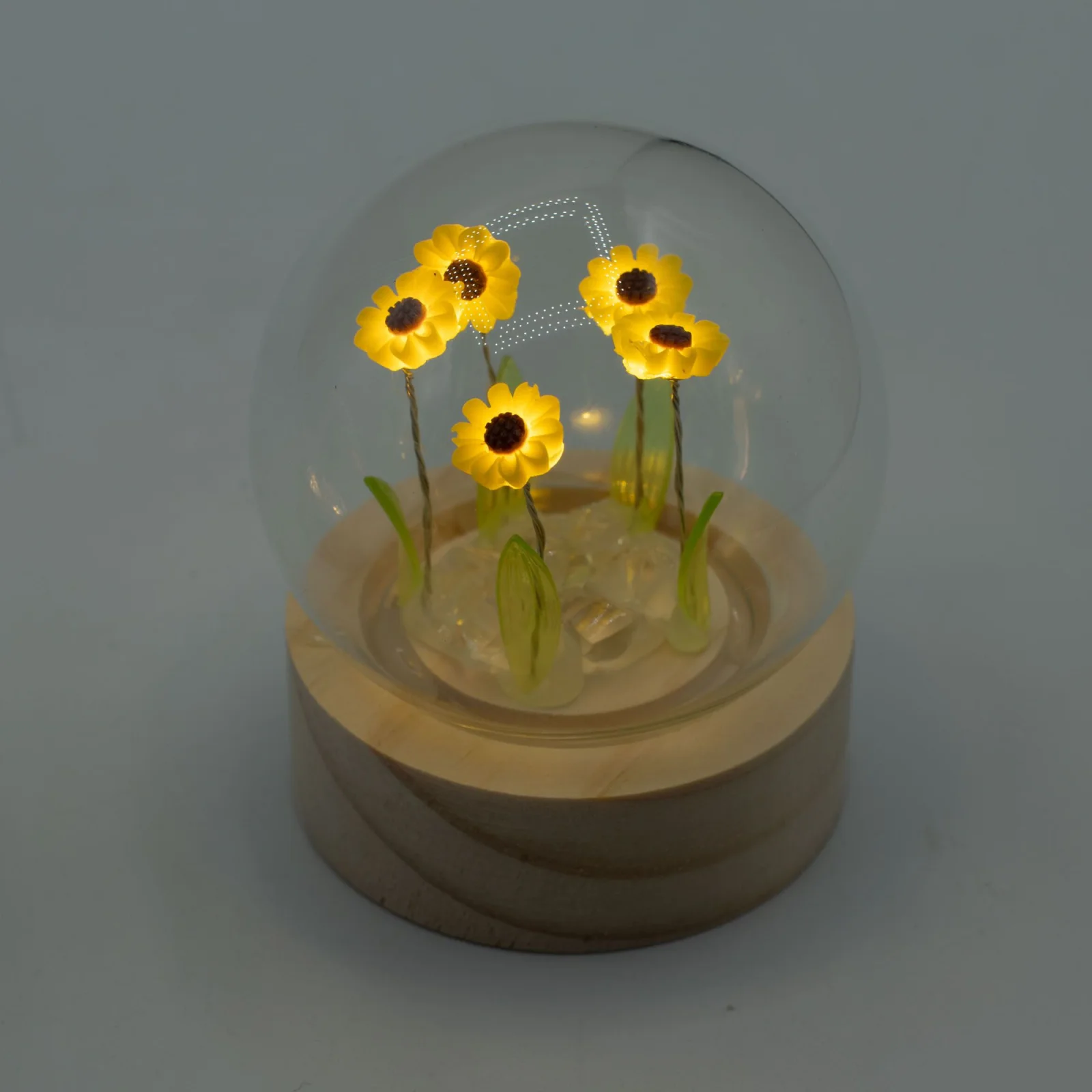Floral Glow – LED kupola, 5 slnečníc, na batérie – fotka 3