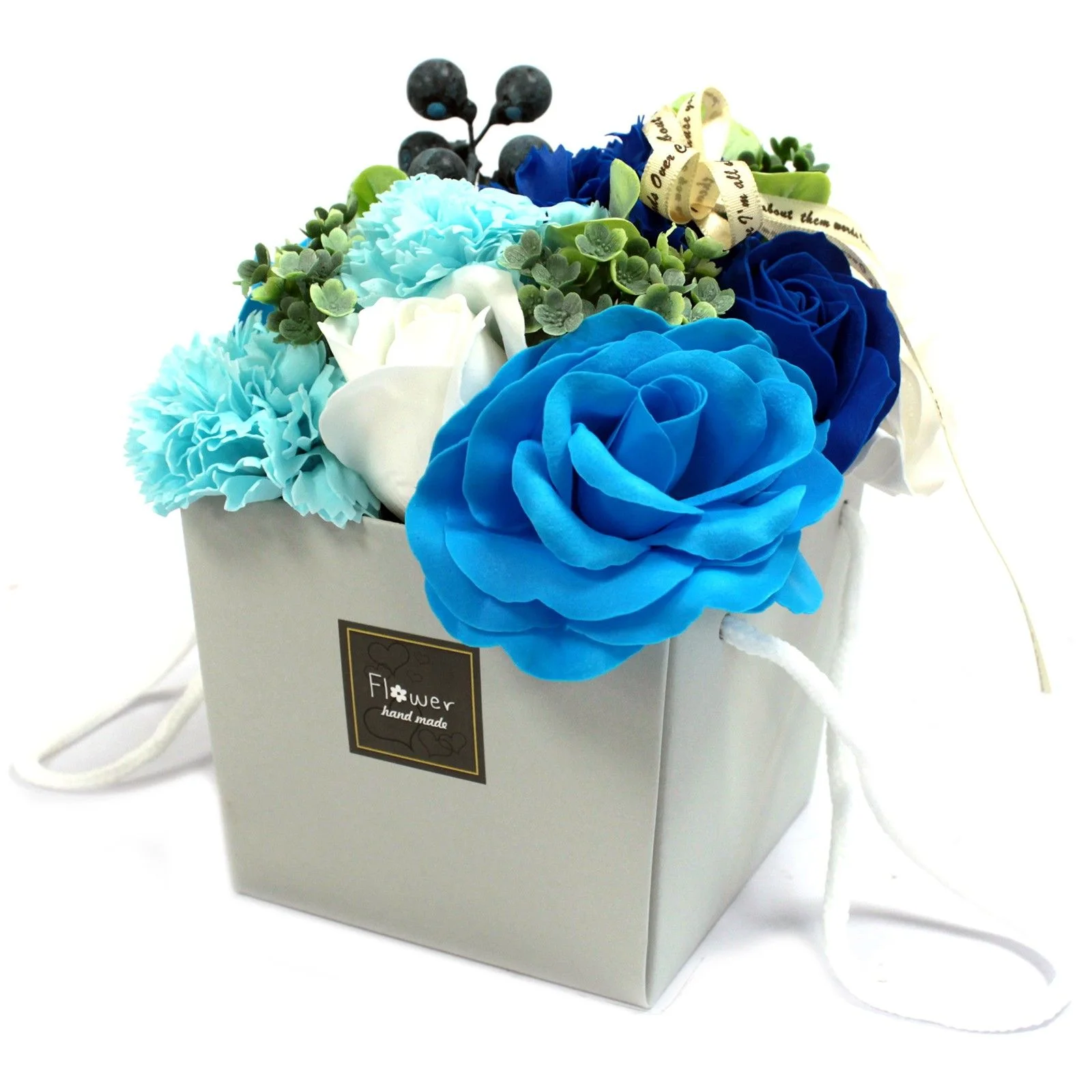 Mydlová kytica v taške – Blue Wedding, modrá – fotka 1