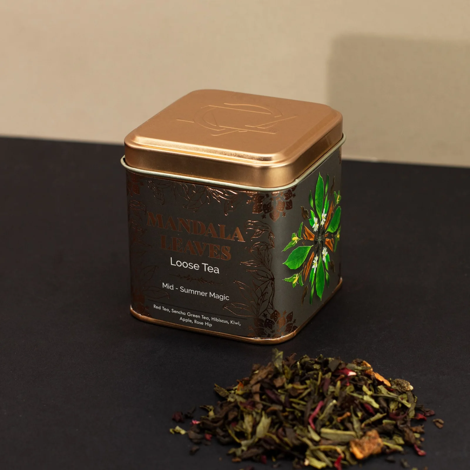 Ovocný čaj Mid-summer Magic – pu-erh a sencha, 50 g, plechovka – fotka 8
