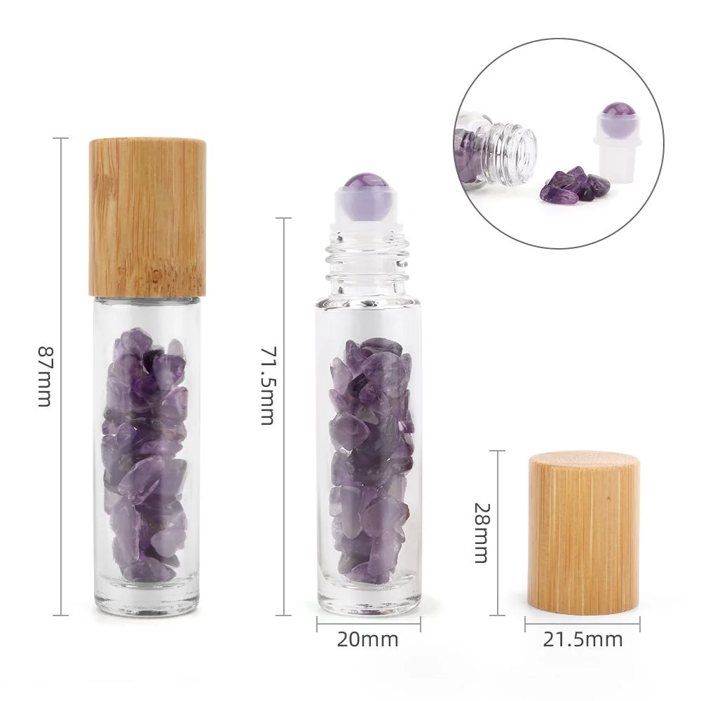 Roll-on fľaštička s ametystom, 5 ml – drevené viečko – fotka 3