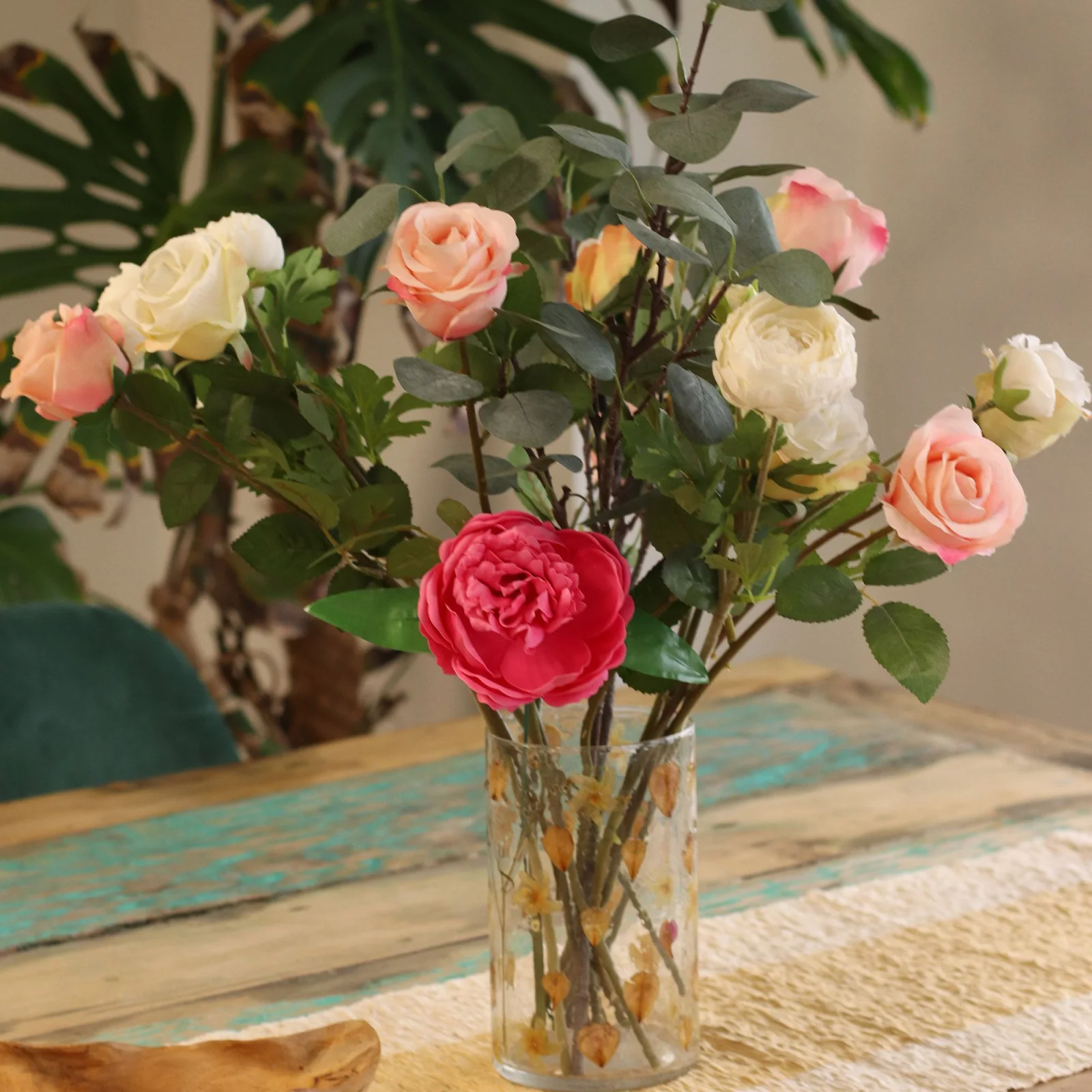 Sklenený svietnik Natural Floral – vysoká váza Rose, 19 × 11 cm – fotka 3