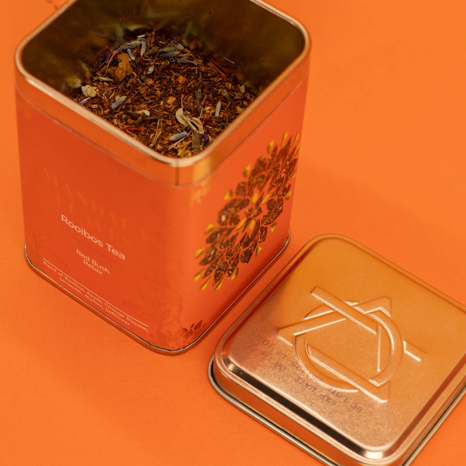 Rooibos Red Bush Relax – jablko a levanduľa, 50 g, plechovka – fotka 8