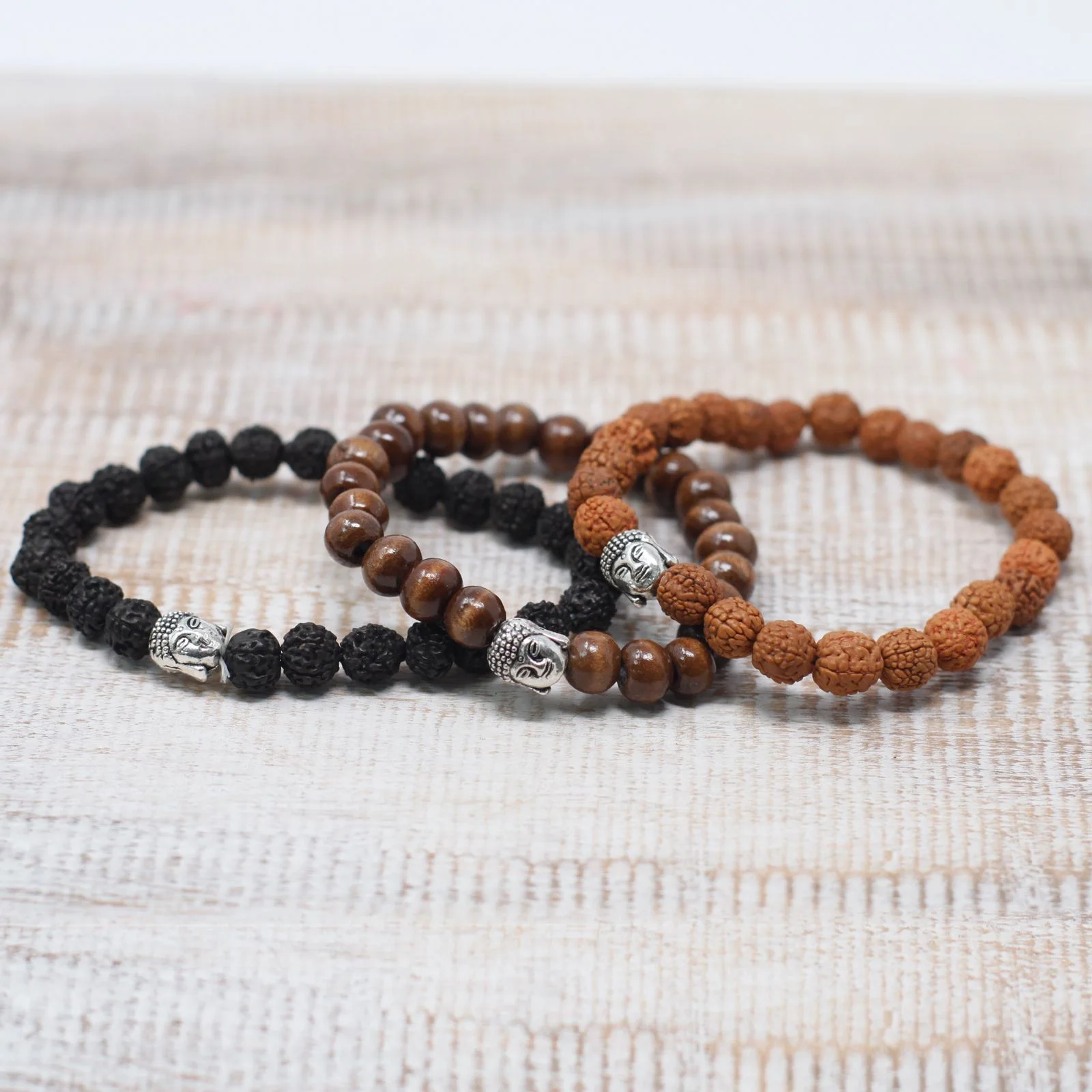 Drevený náramok Brown Beads & Buddha – hnedé korálky – fotka 3