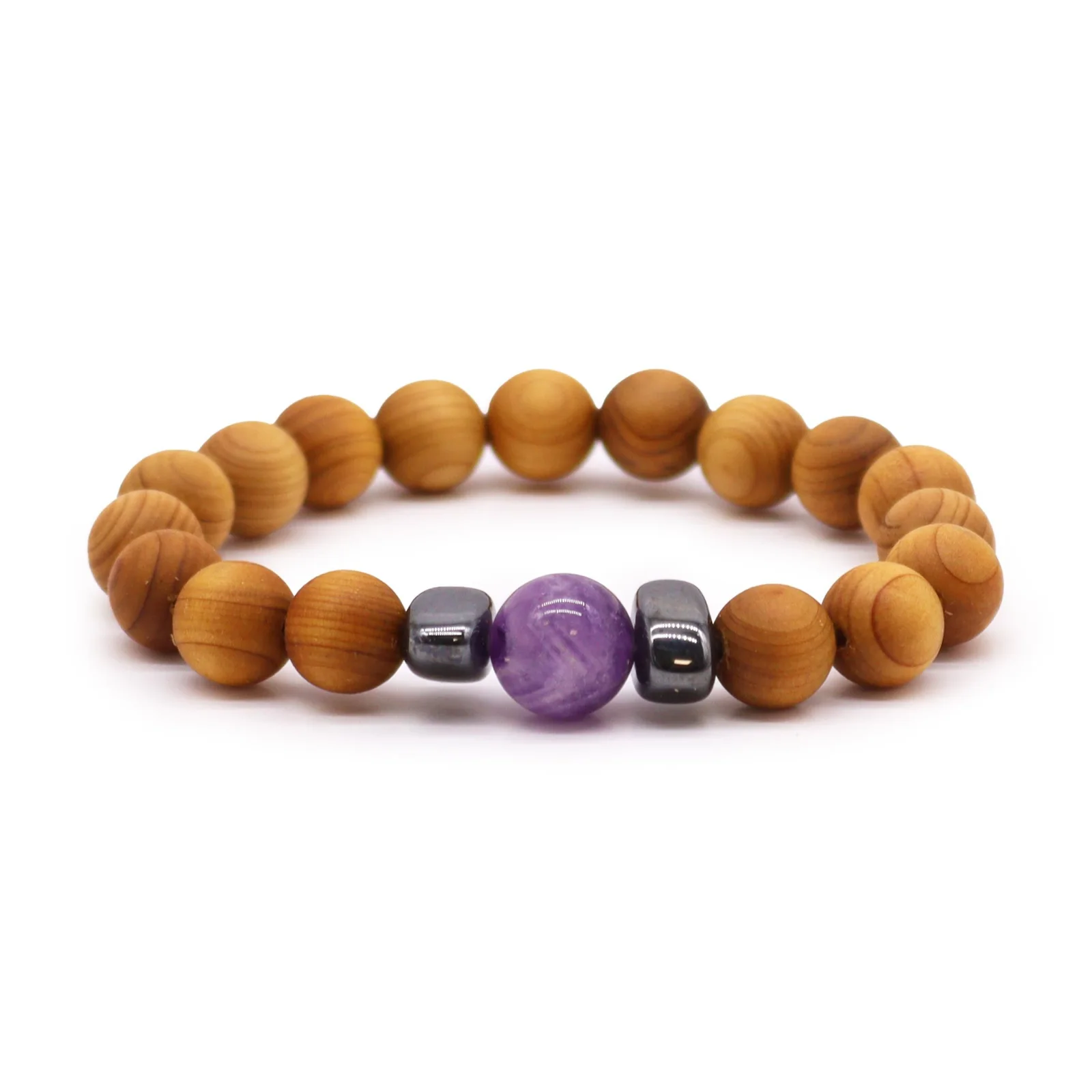 Náramok z cédrového dreva Third Eye Chakra – ametyst – fotka 1