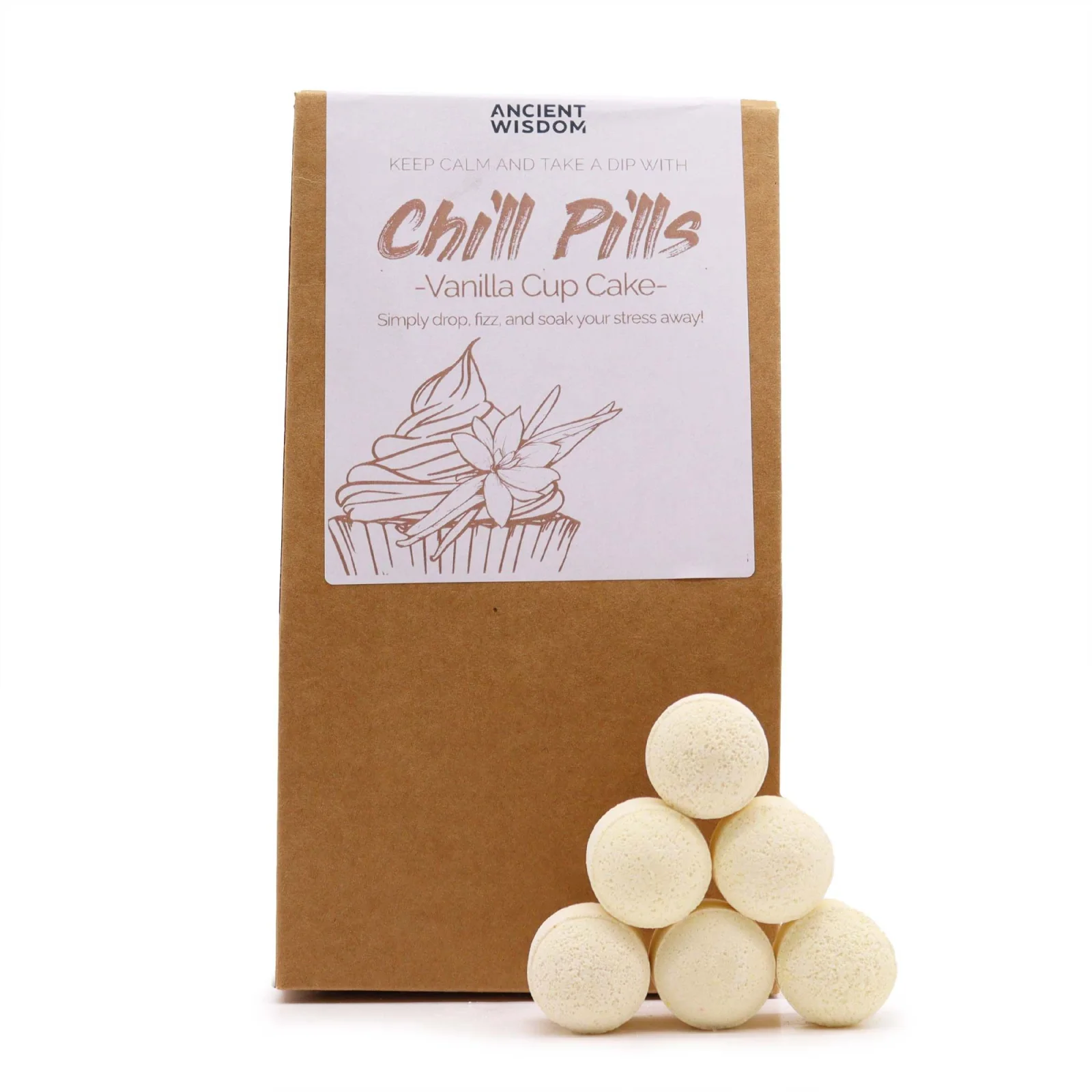 Šumivé tablety do kúpeľa Chill Pills – Vanilla Cup Cake, 350 g – fotka 1