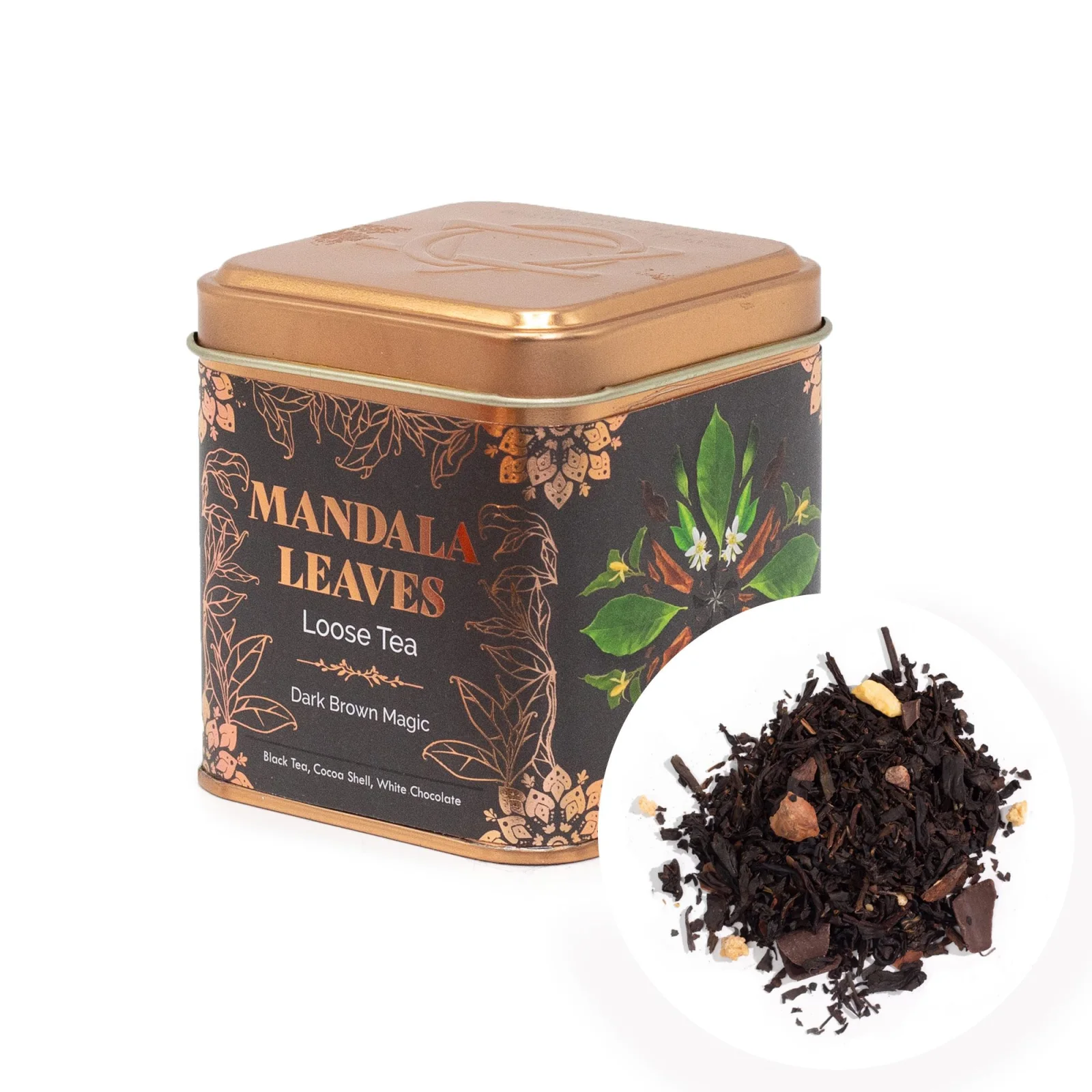 Čierny čaj Dark Brown Magic – čokoláda a mandle, 50 g, plechovka – fotka 1