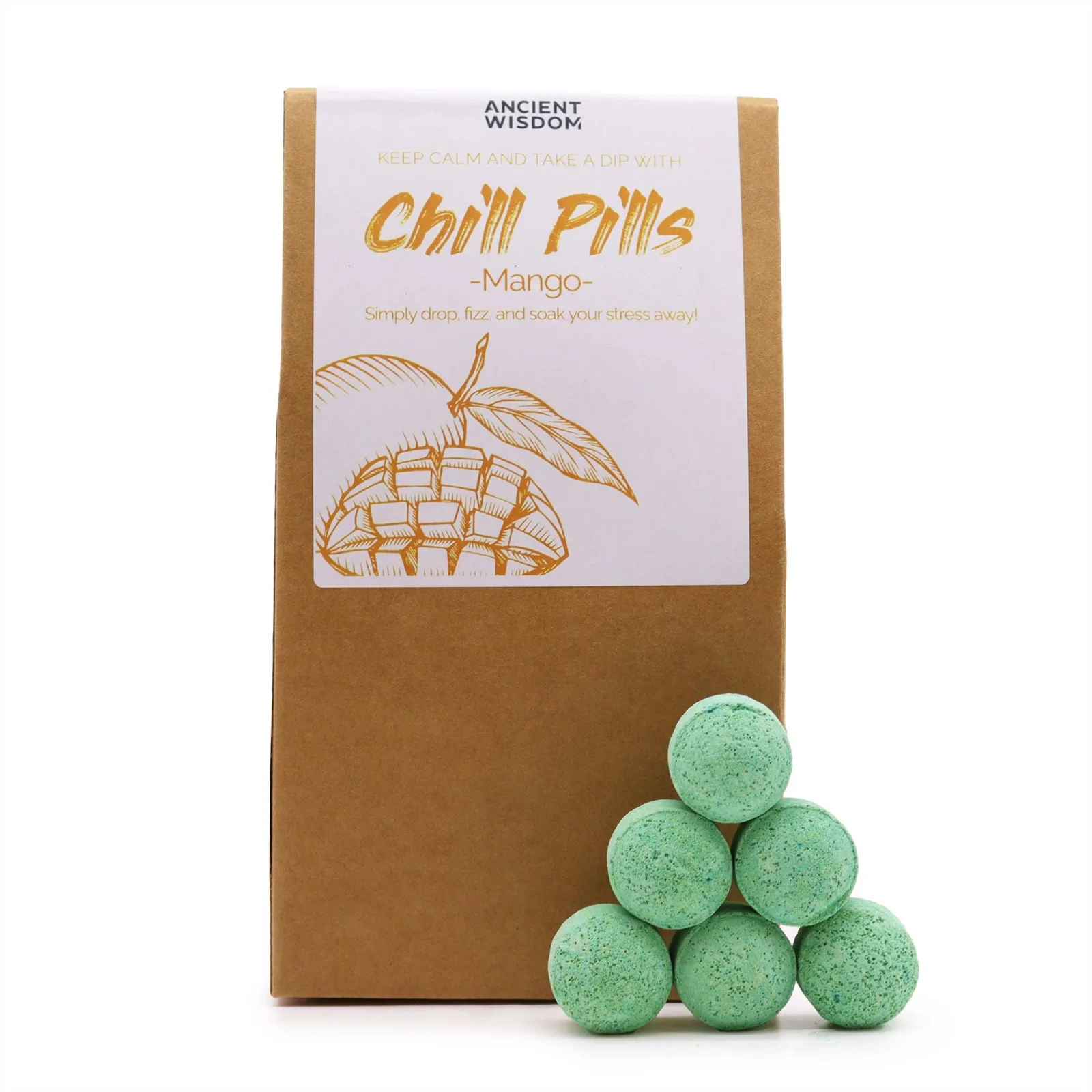 Šumivé tablety do kúpeľa Chill Pills – Mango, 350 g – fotka 1