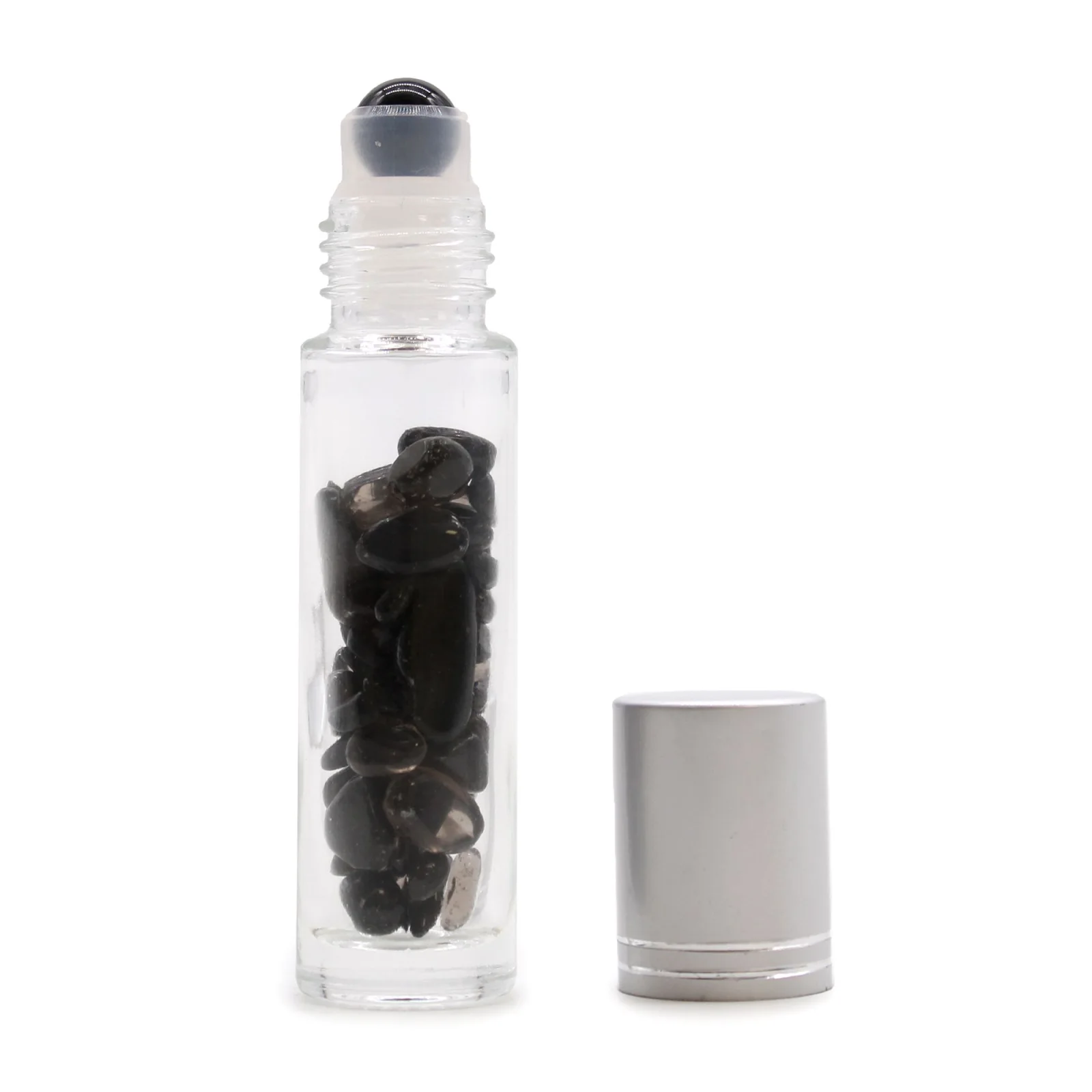 Roll-on fľaštička s čiernym turmalínom, 5 ml – strieborné viečko – fotka 1
