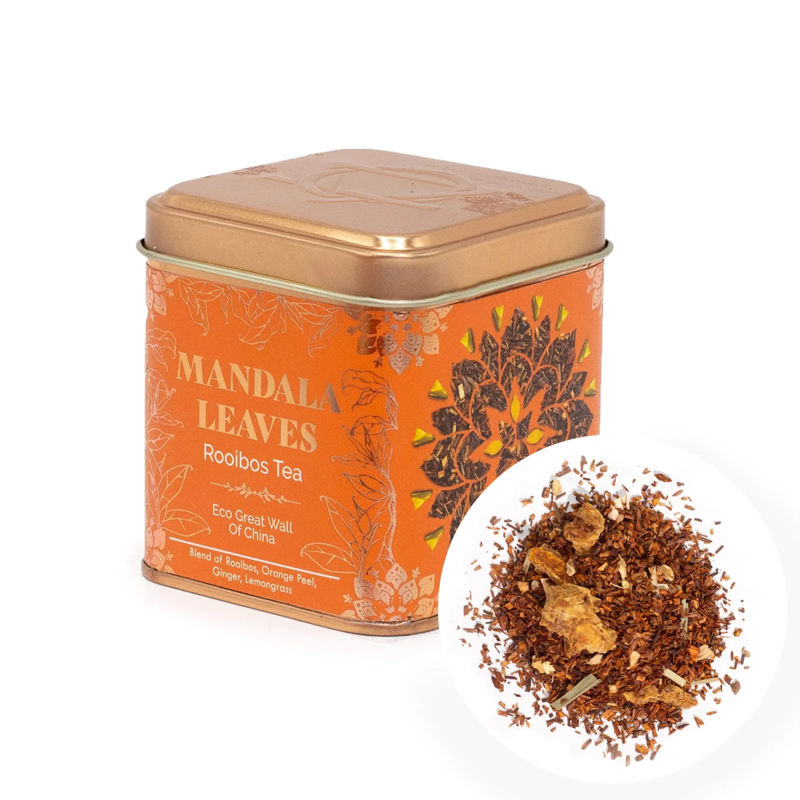 Bio rooibos Great Wall of China – pomaranč a zázvor, 50 g, plechovka – fotka 1